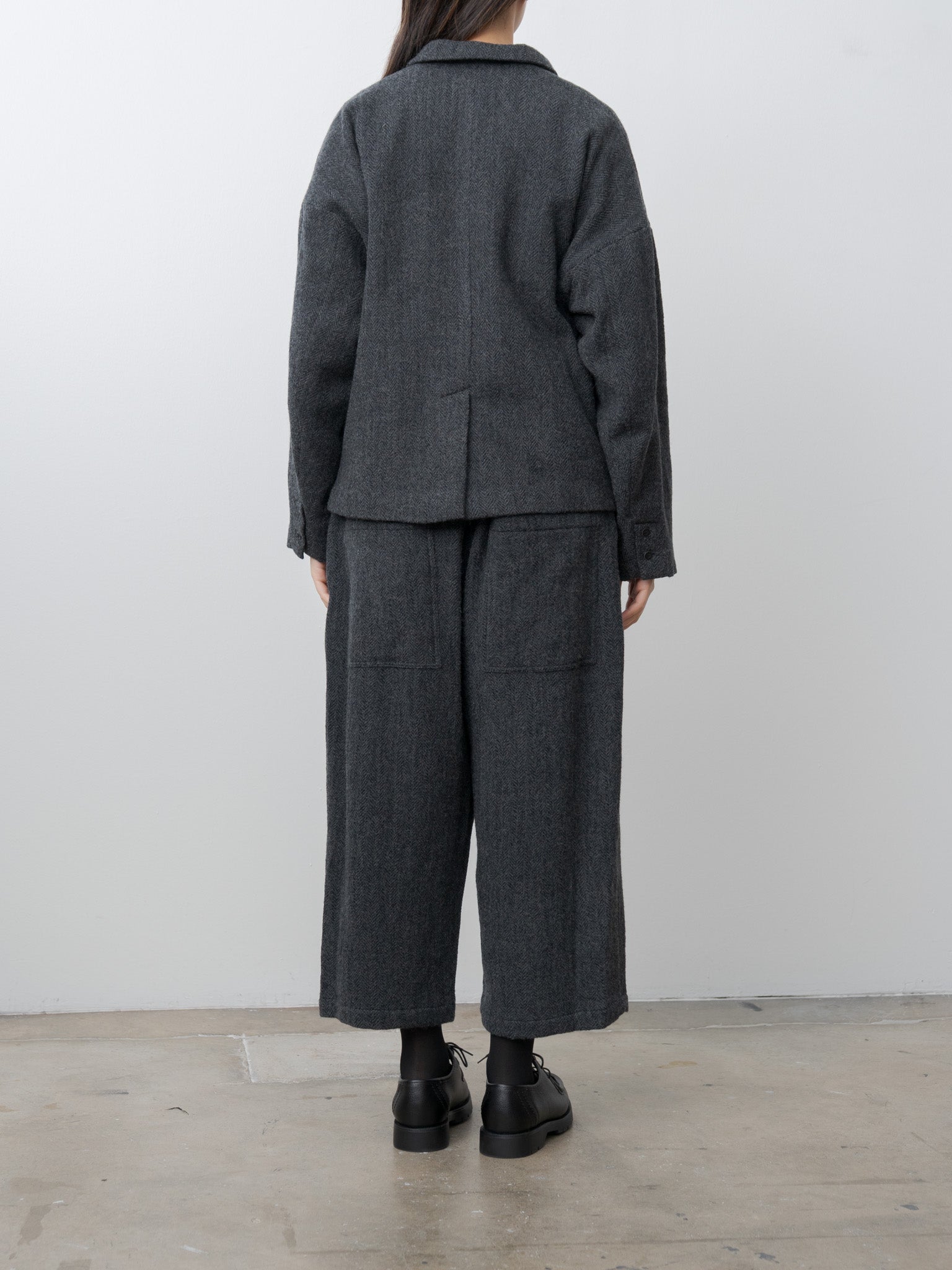 Wool Herringbone Pants - Black