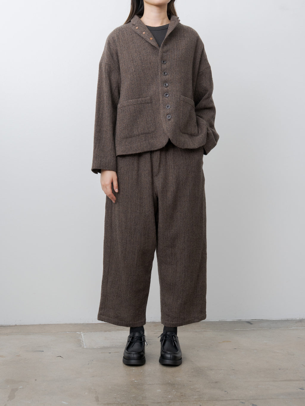 Wool Herringbone Pants - Brown