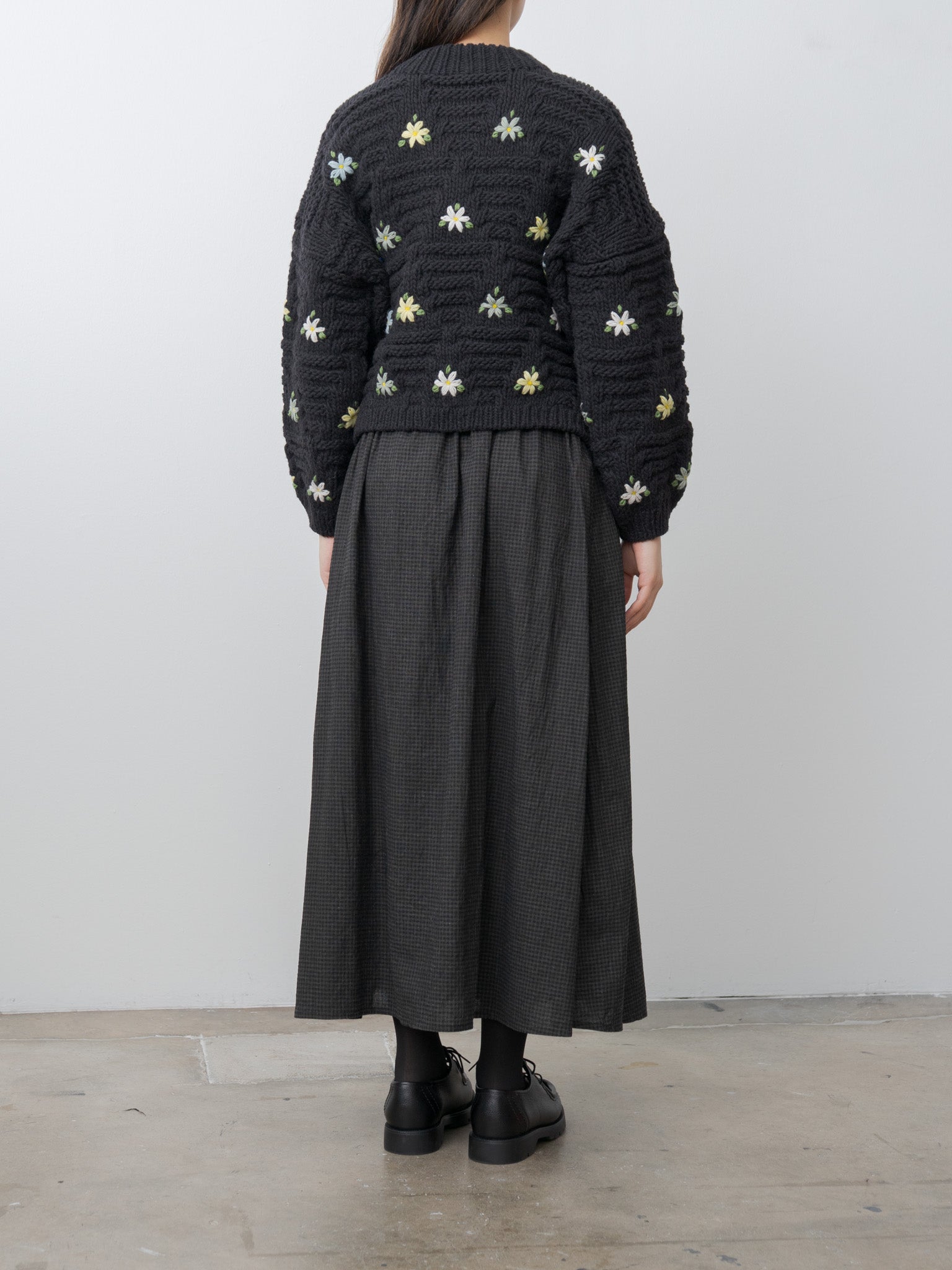 Peru Hand Knit Flower Sweater - Black