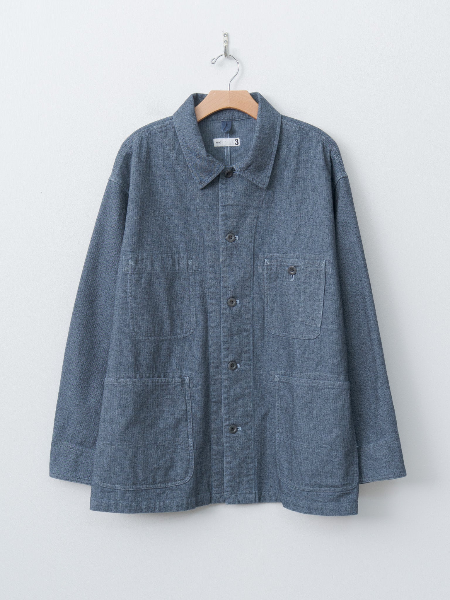 Garment Dye Woolly Finish Herringbone Cloth Coverall Jacket - Blue