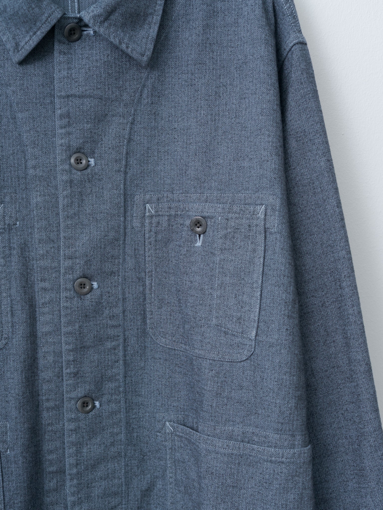 Garment Dye Woolly Finish Herringbone Cloth Coverall Jacket - Blue