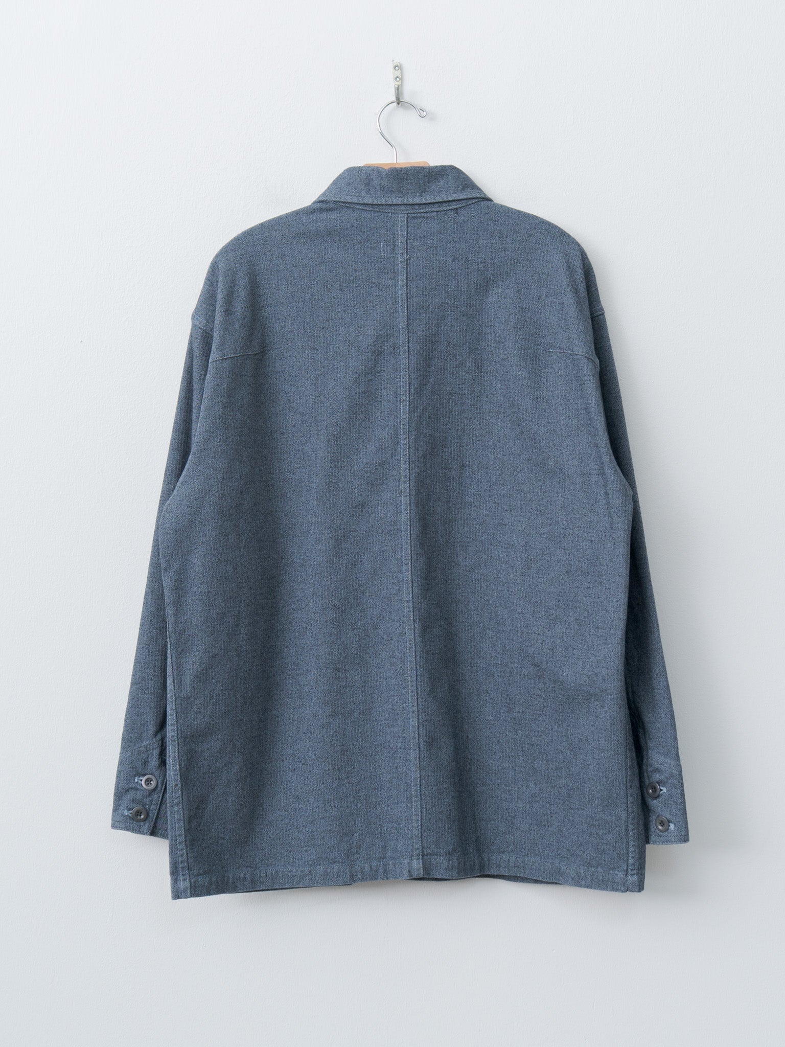 Garment Dye Woolly Finish Herringbone Cloth Coverall Jacket - Blue