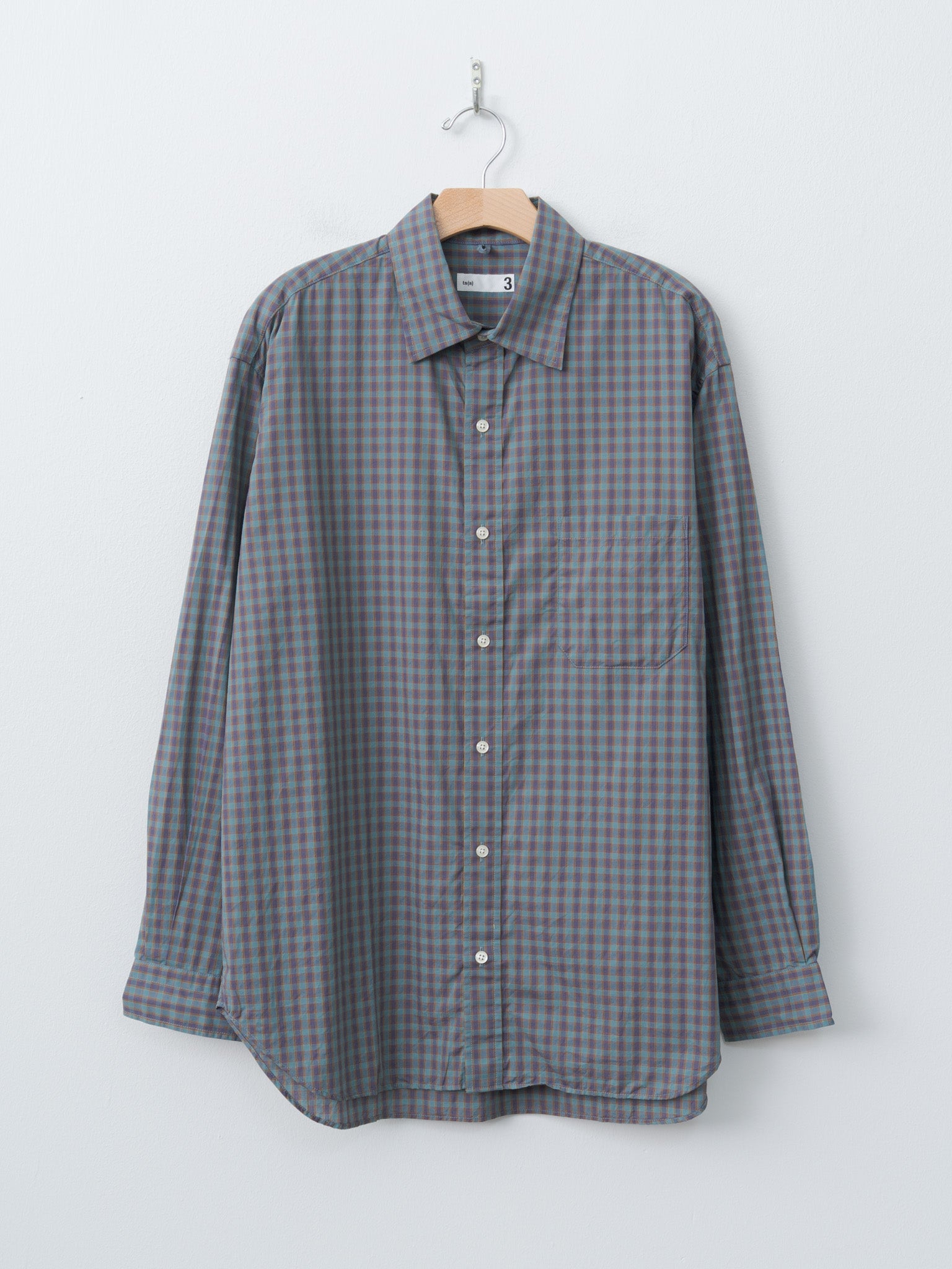 Small Plaid Organic Cotton Cloth Baggy Fit Shirt - Blue