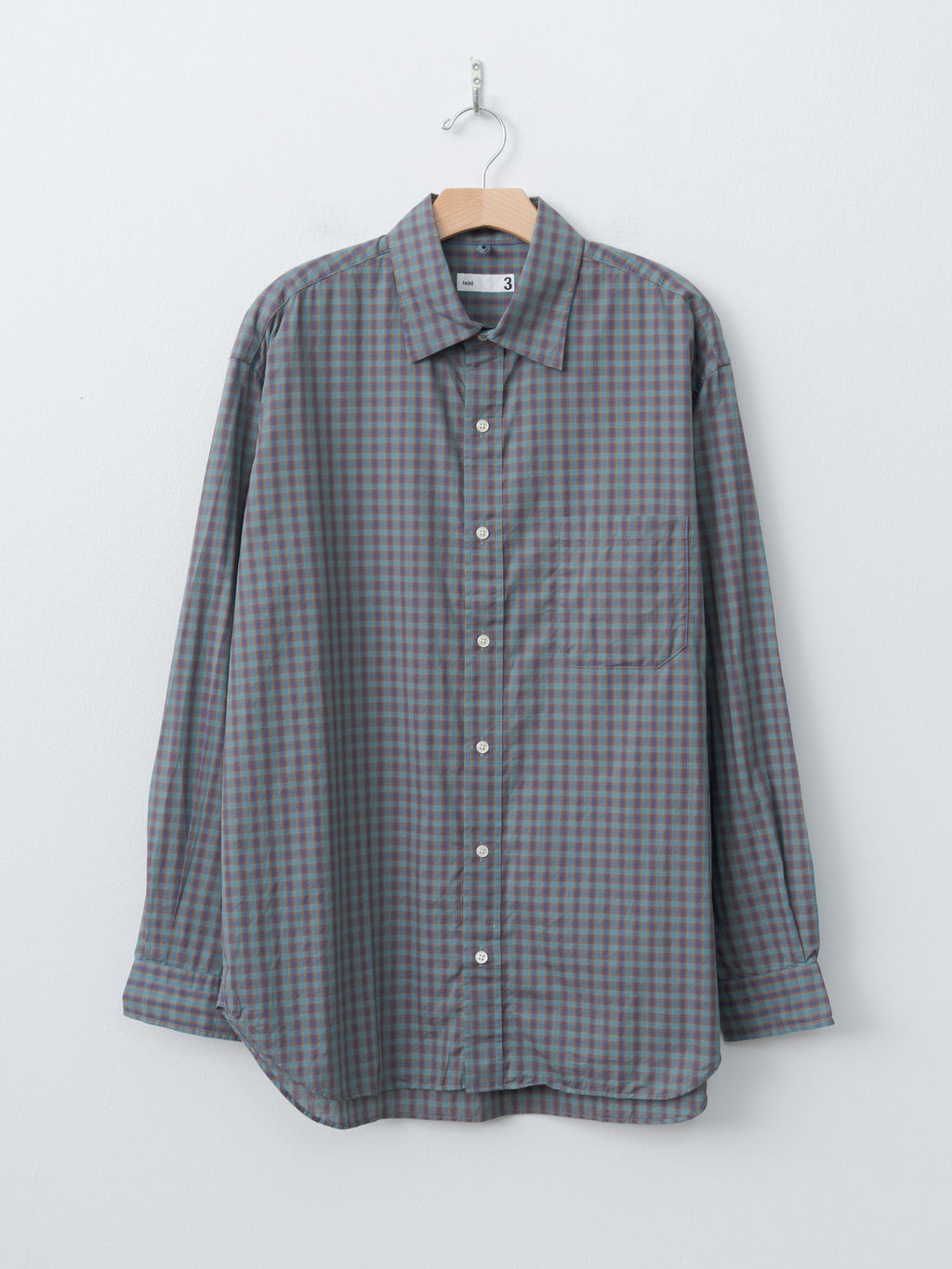 Small Plaid Organic Cotton Cloth Baggy Fit Shirt - Blue