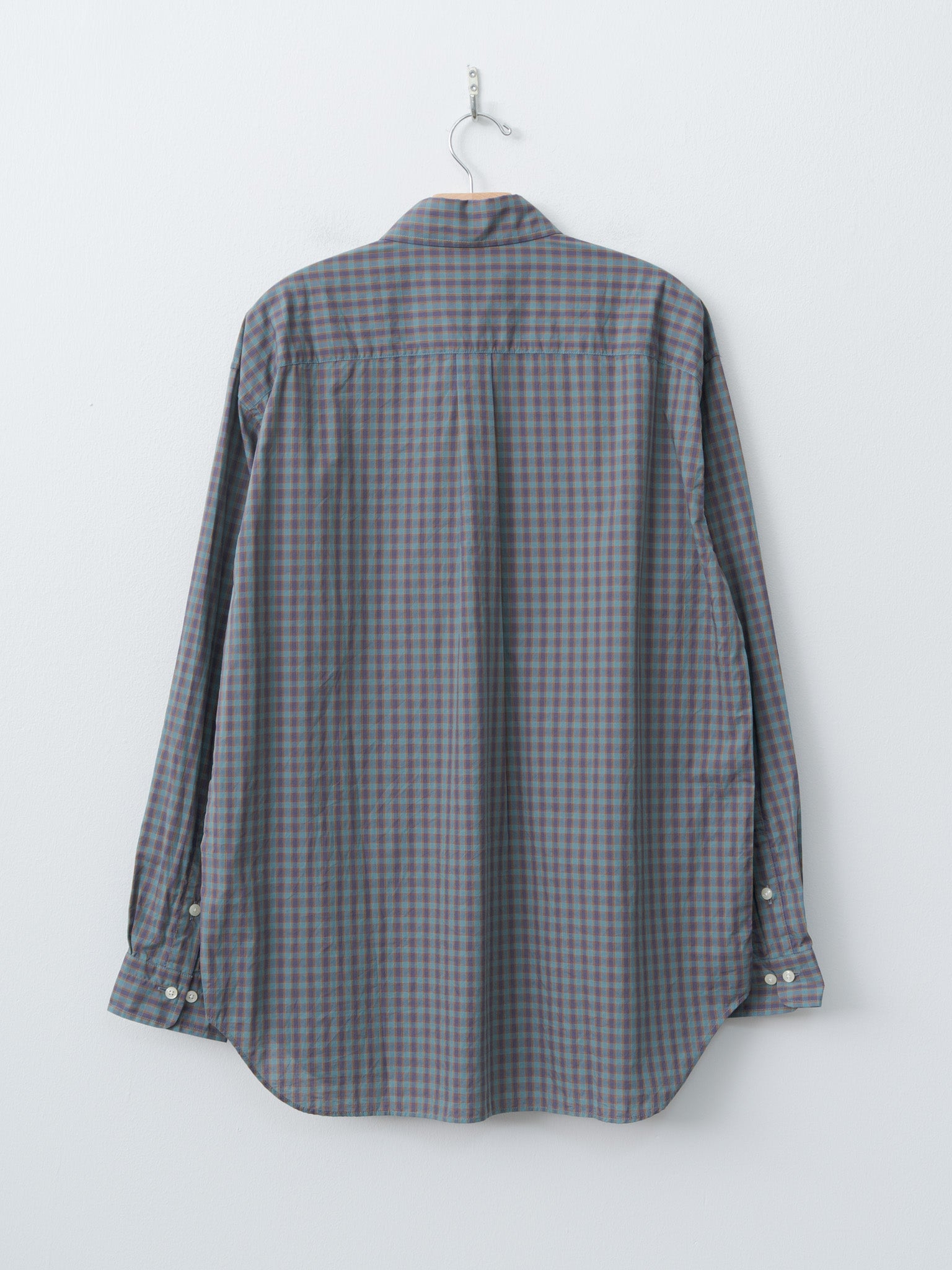 Small Plaid Organic Cotton Cloth Baggy Fit Shirt - Blue
