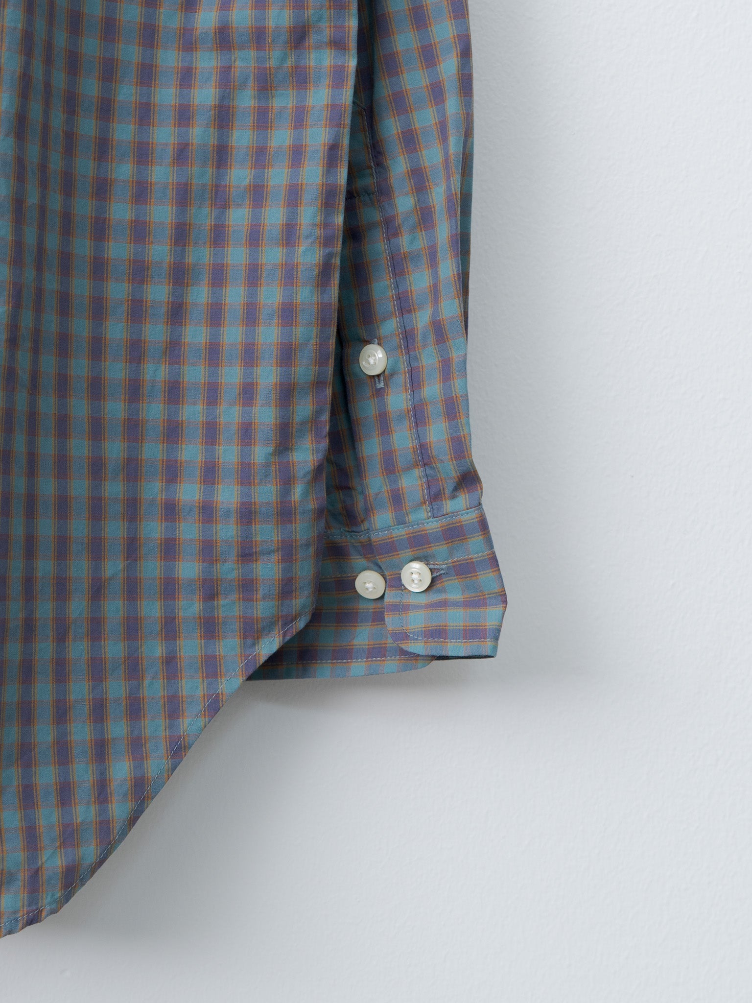 Small Plaid Organic Cotton Cloth Baggy Fit Shirt - Blue