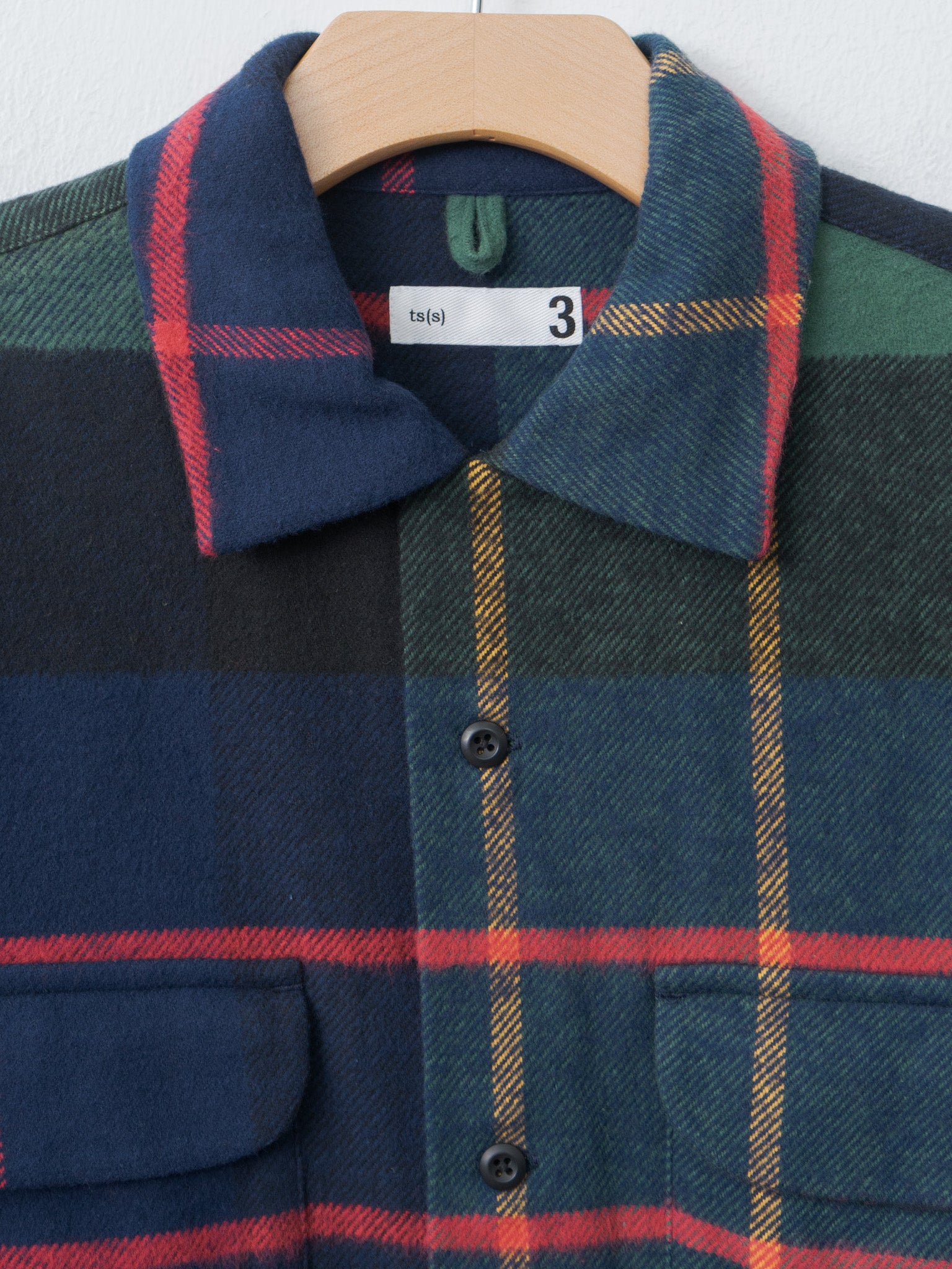 Large Tartan Plaid Cotton Flannel Twill Round Flap Pocket Baggy Shirt - Navy