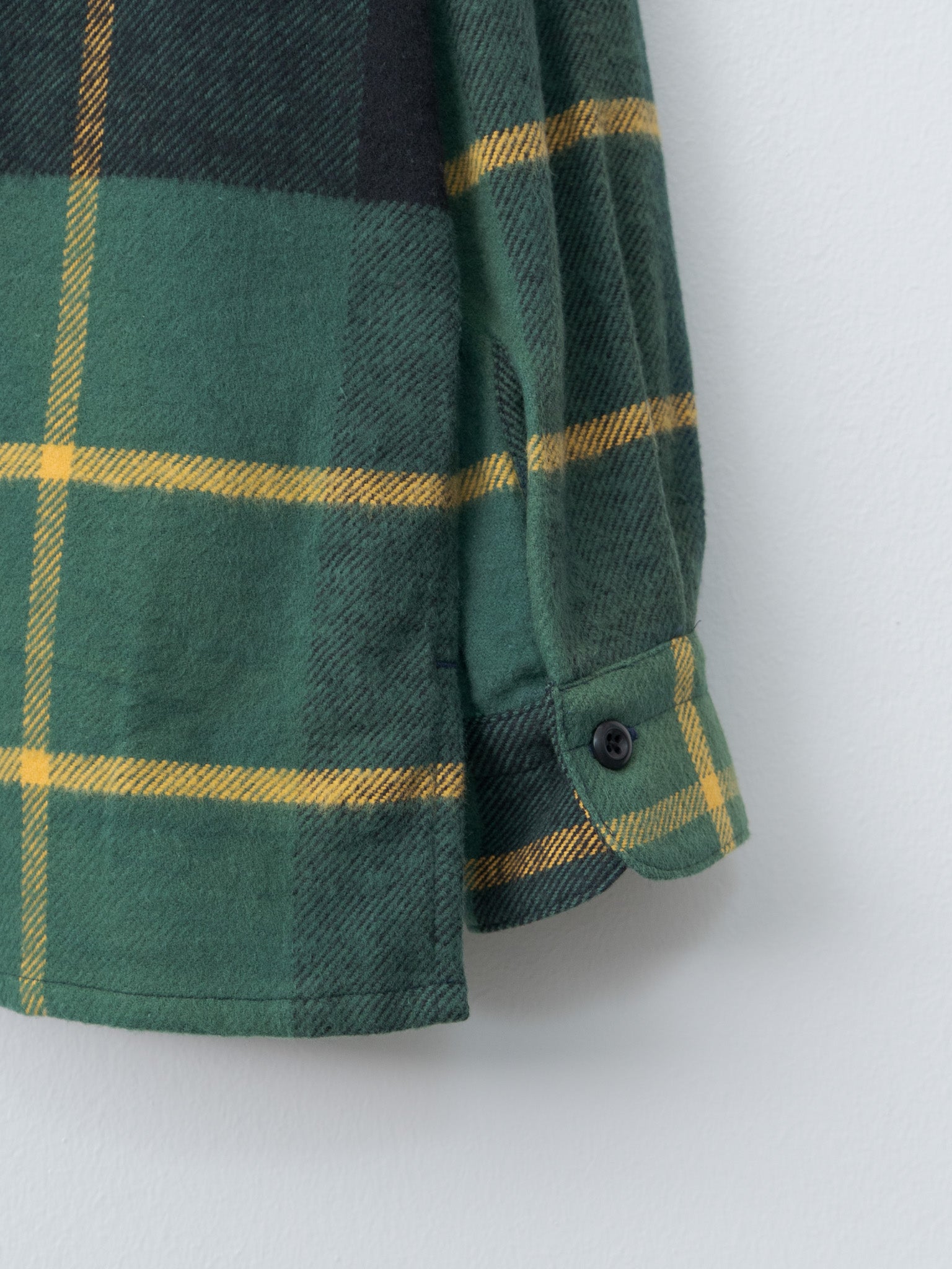 Large Tartan Plaid Cotton Flannel Twill Round Flap Pocket Baggy Shirt - Navy