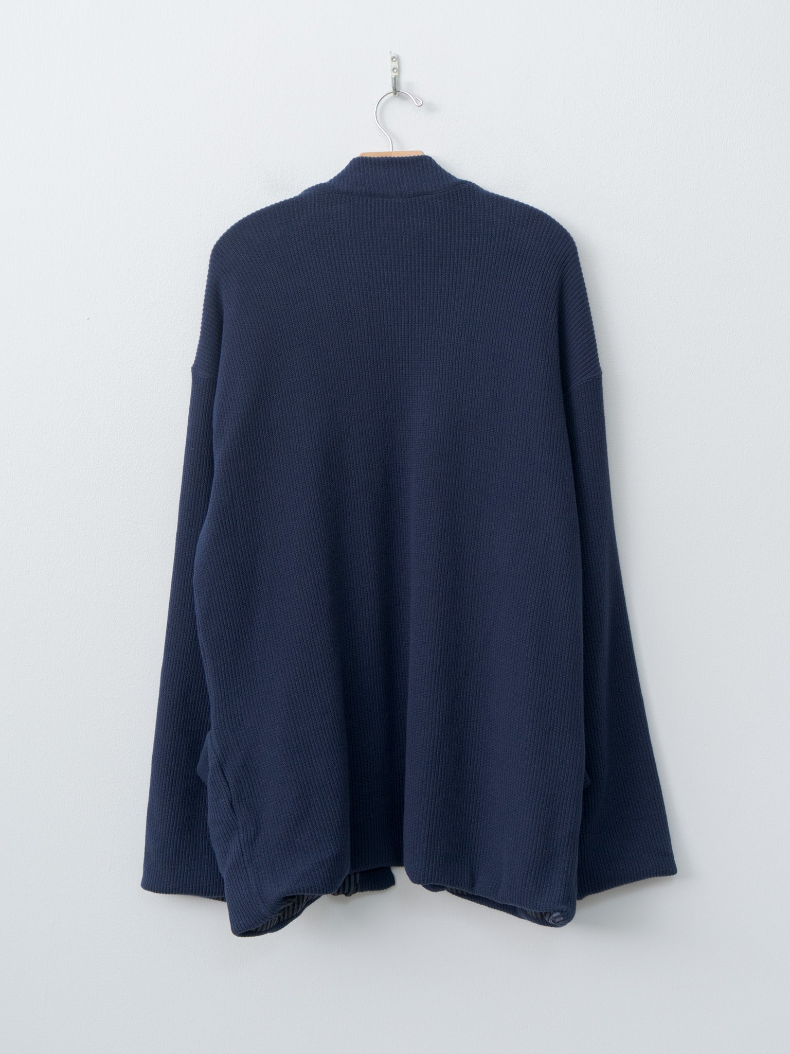 Rib Stitch Cotton Jersey Lined Easy Cardigan - Navy
