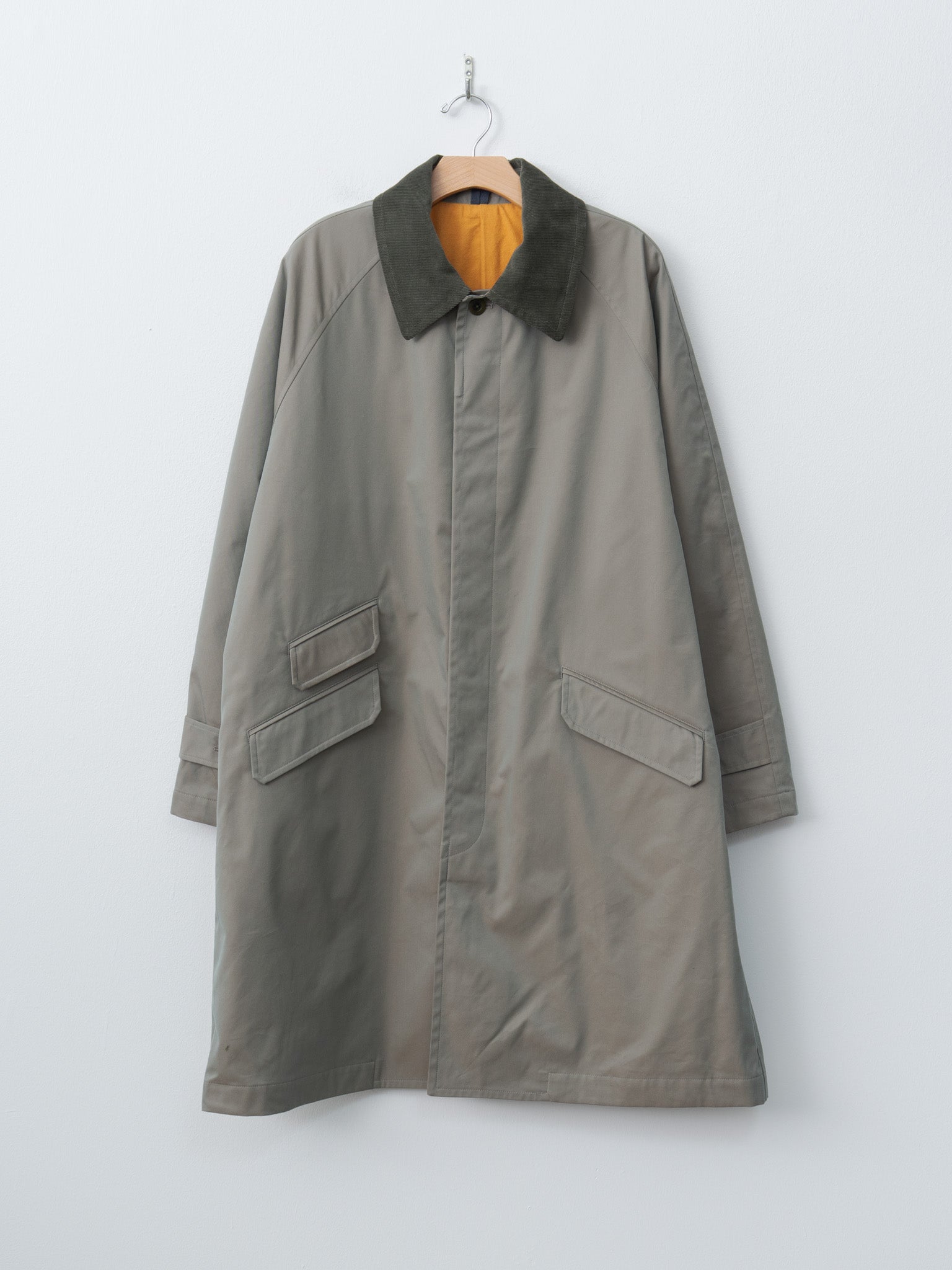 Cotton SOLOTEX Poly Chambray Stretch Twill Cloth Fly Front Raglan Sleeve Coat - Olive