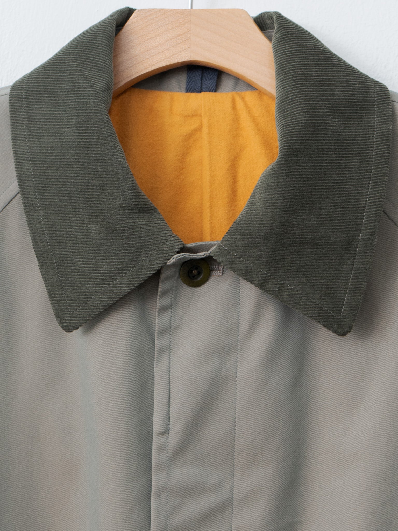 Cotton SOLOTEX Poly Chambray Stretch Twill Cloth Fly Front Raglan Sleeve Coat - Olive