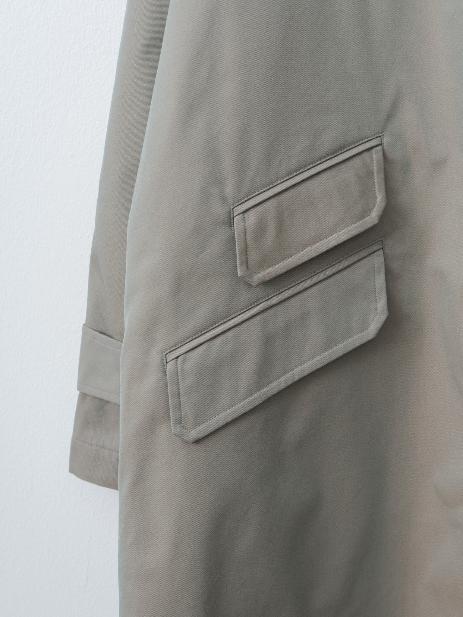 Cotton SOLOTEX Poly Chambray Stretch Twill Cloth Fly Front Raglan Sleeve Coat - Olive