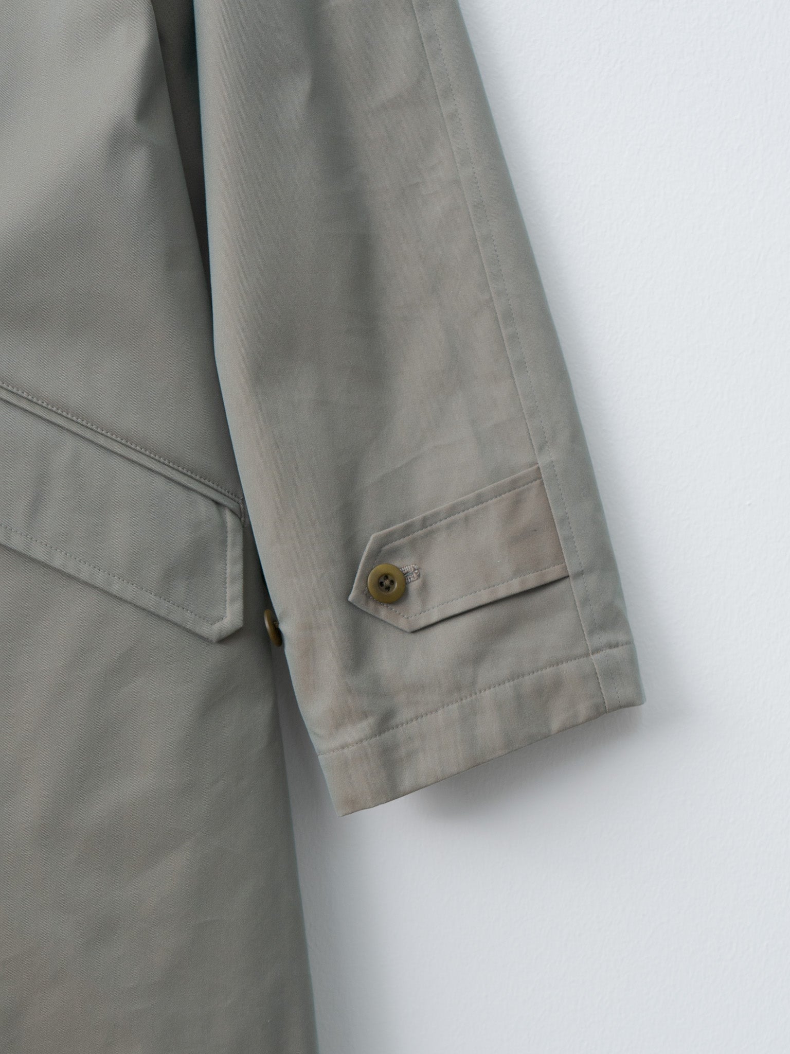 Cotton SOLOTEX Poly Chambray Stretch Twill Cloth Fly Front Raglan Sleeve Coat - Olive