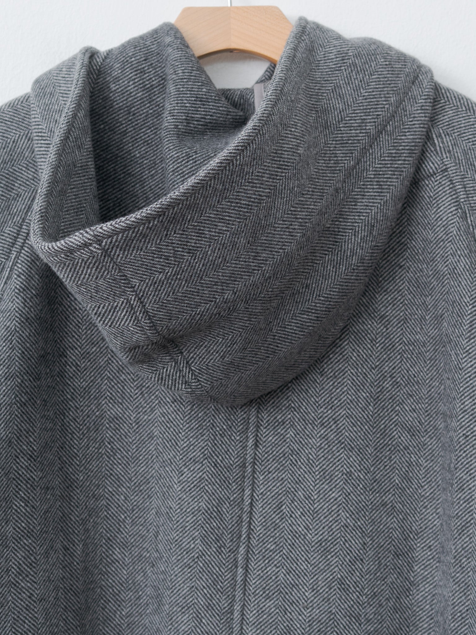 Herringbone Wool/Nylon Double Cloth Raglan Sleeve Hooded Easy Coat - Gray