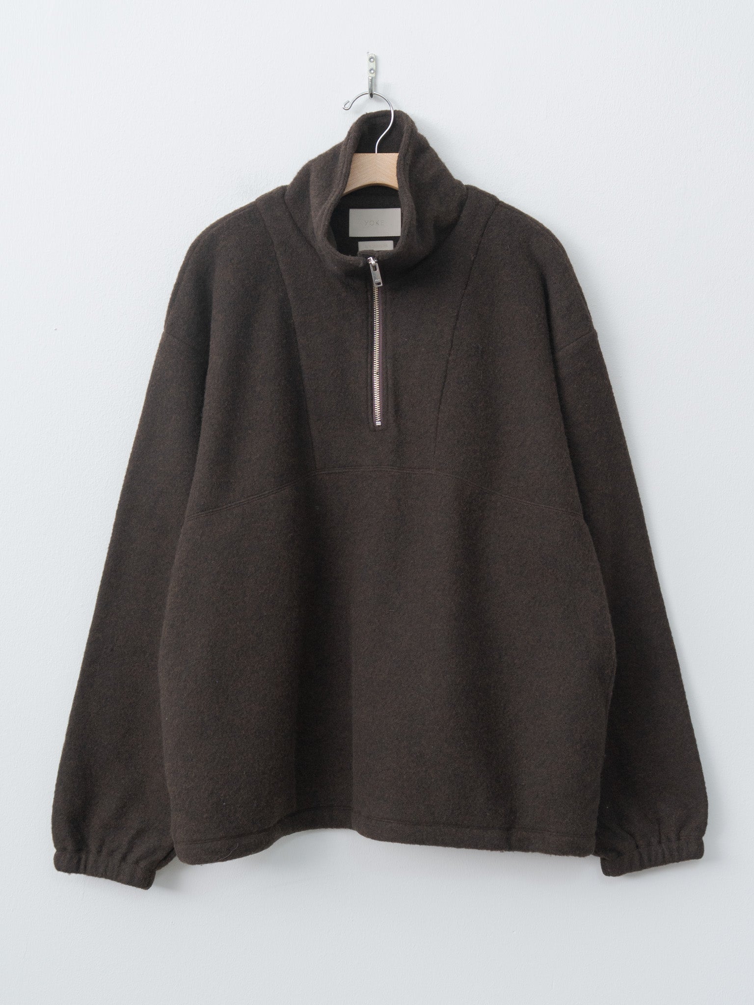 Wool Fleece Half Zip Pullover - Brown