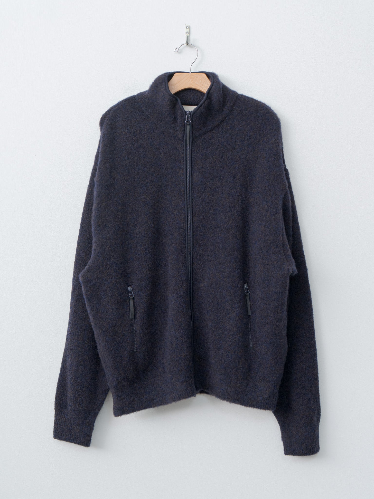Boucle Knit Zip Jacket - Navy