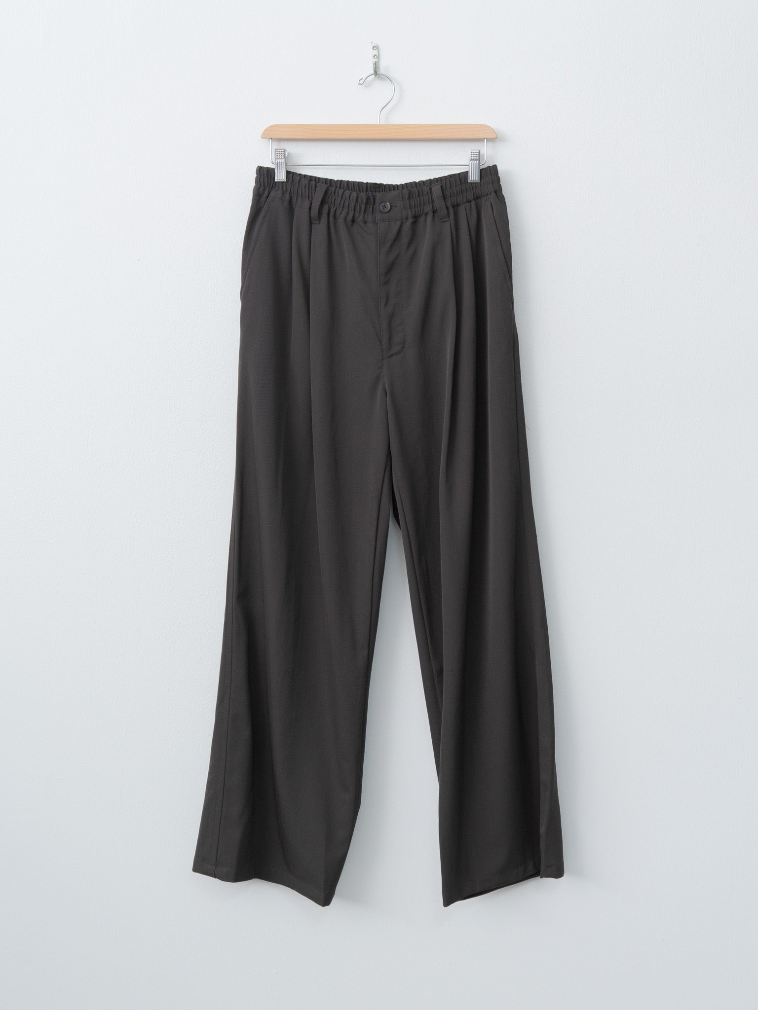 Wool Washer Twill 2pleated Wide-leg Easy Trousers - Brown