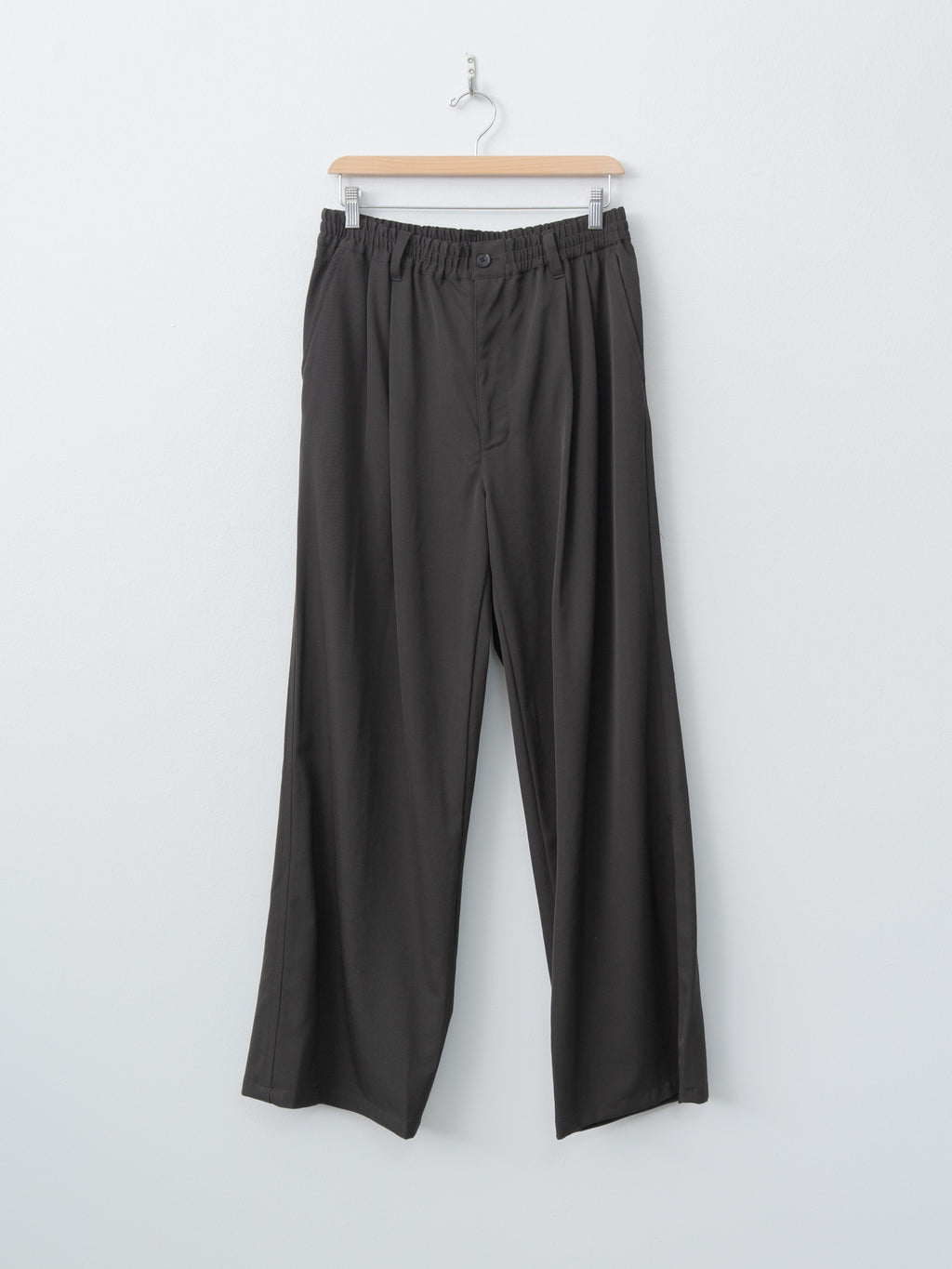 Wool Washer Twill 2pleated Wide-leg Easy Trousers - Brown
