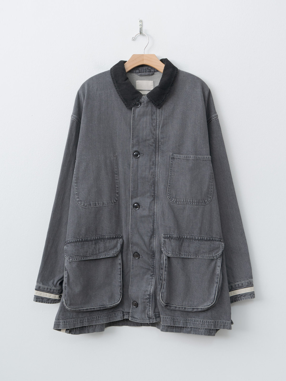 Namu Shop - Yoke Vintaged Denim Coverall Half Coat - Black