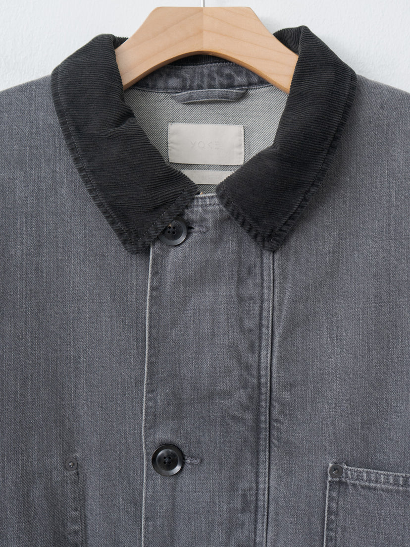 Namu Shop - Yoke Vintaged Denim Coverall Half Coat - Black
