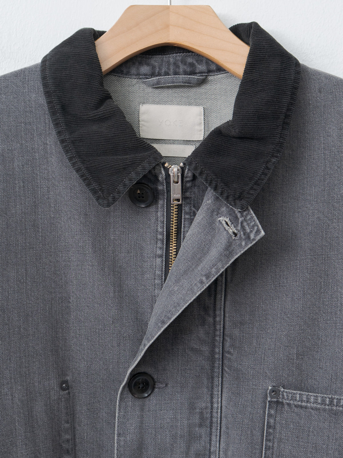 Namu Shop - Yoke Vintaged Denim Coverall Half Coat - Black