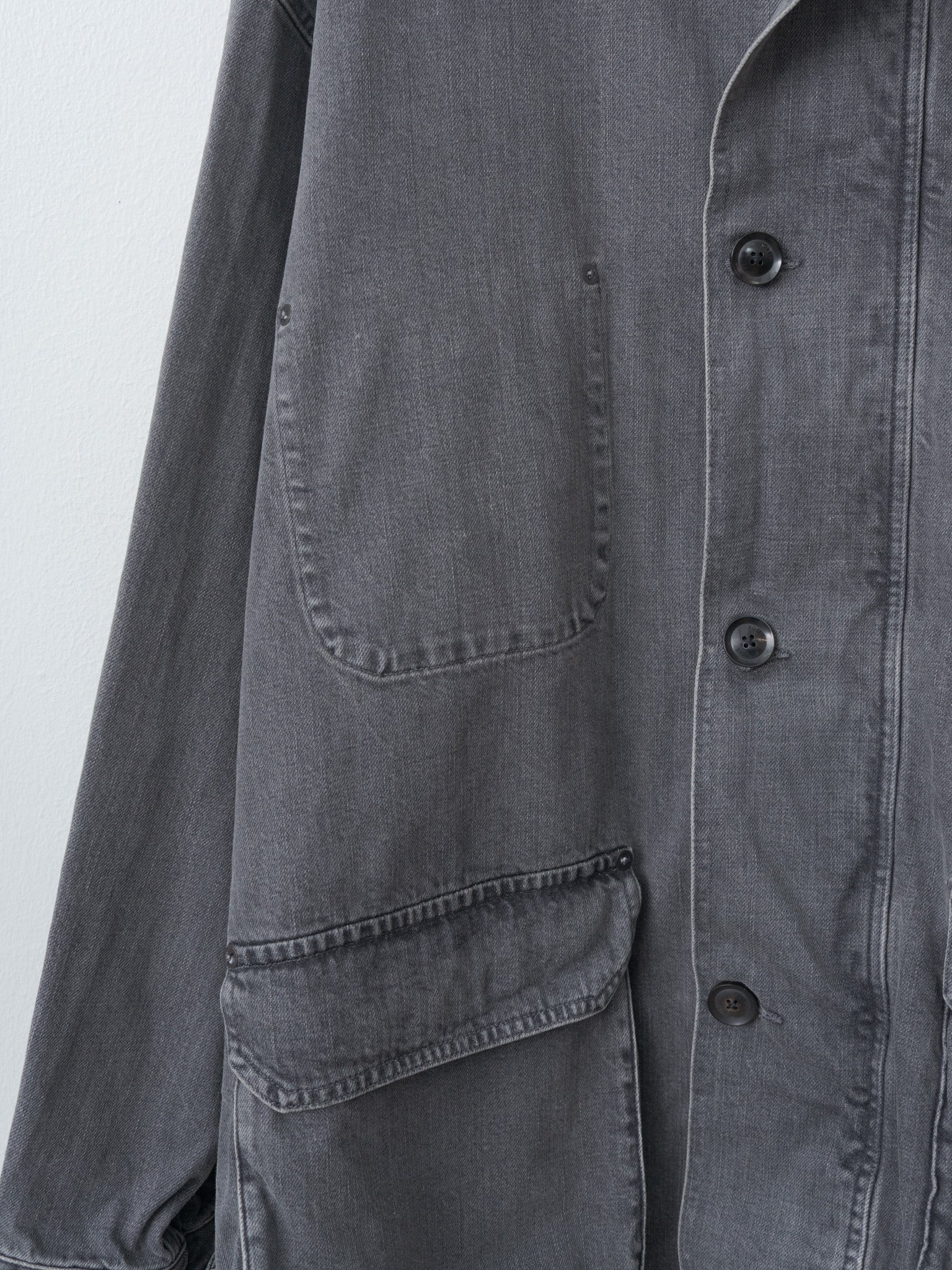 Vintaged Denim Coverall Half Coat - Black