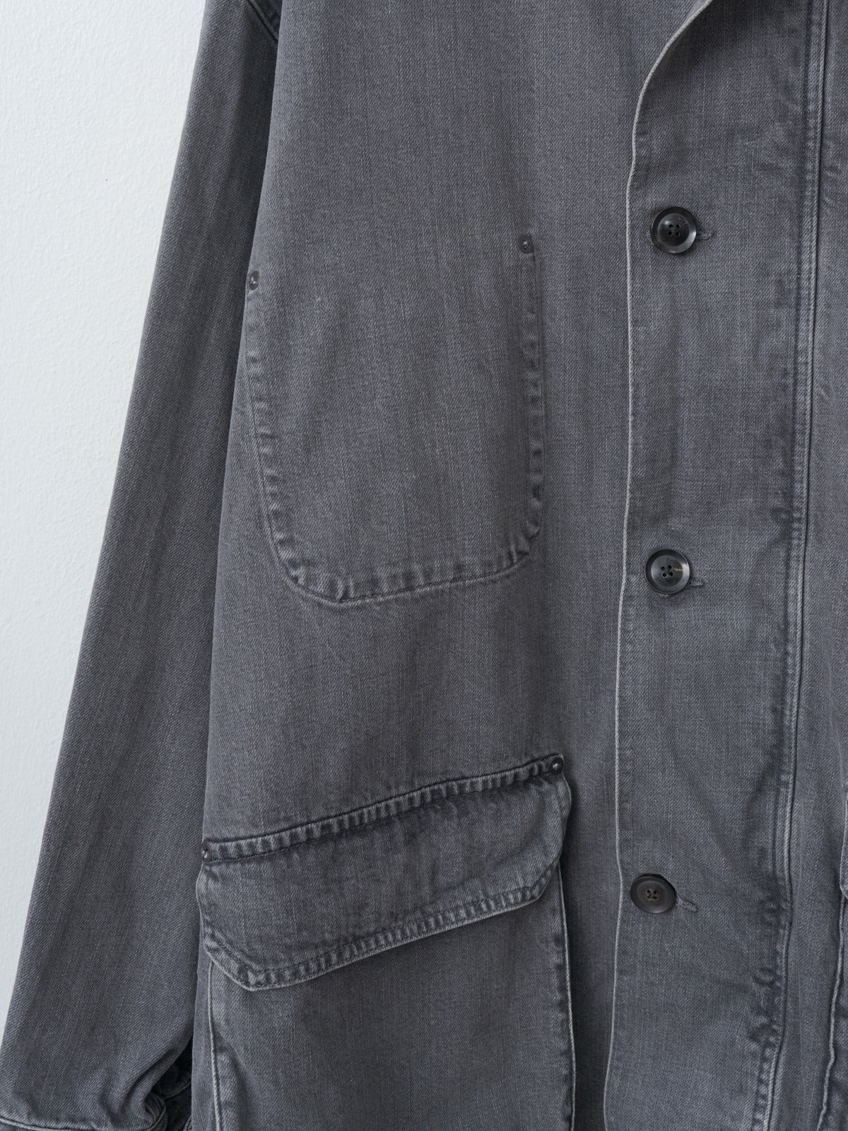 Namu Shop - Yoke Vintaged Denim Coverall Half Coat - Black