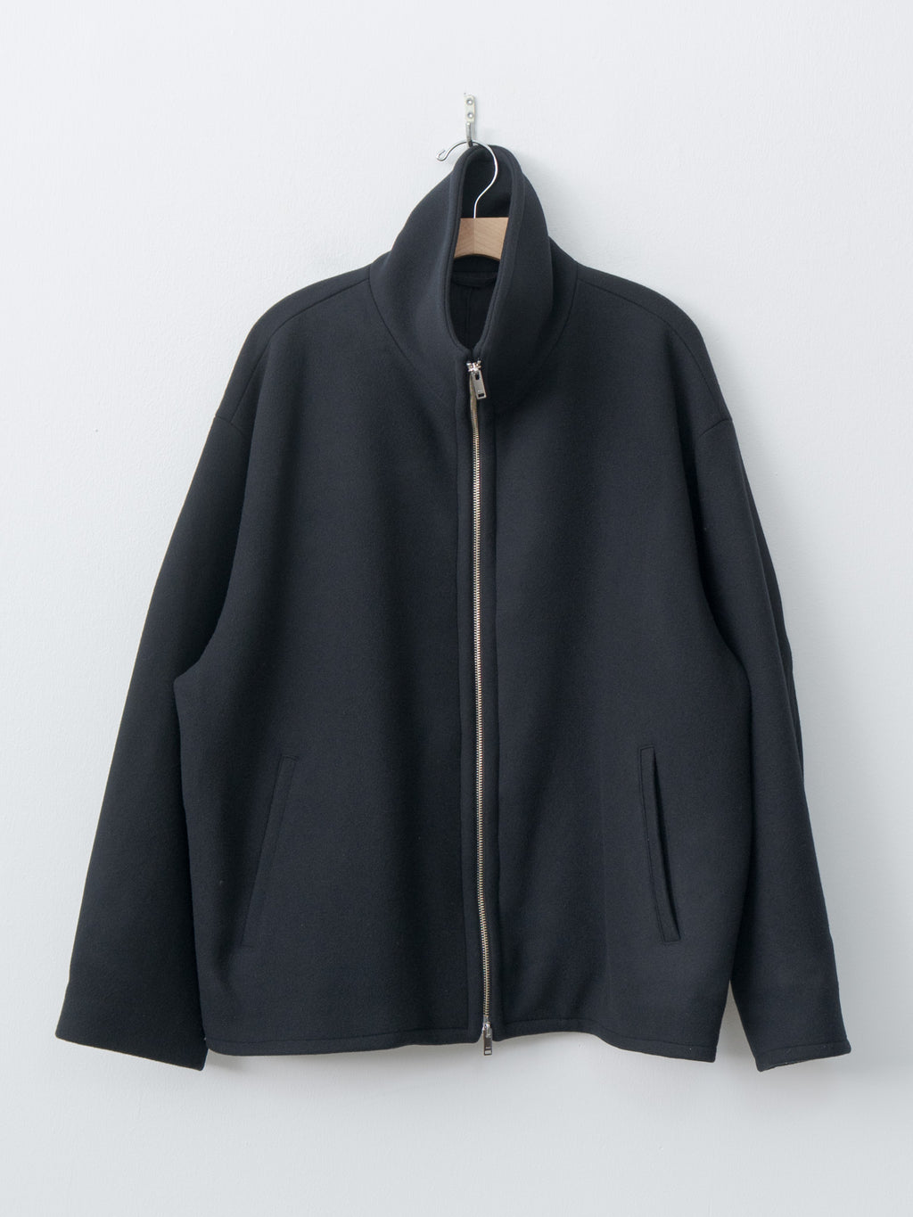 Melton Stand Collar Zip Blouson - Black