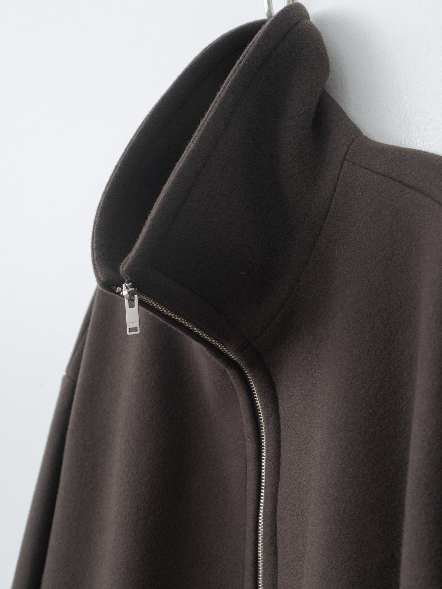 Melton Stand Collar Zip Blouson - Brown