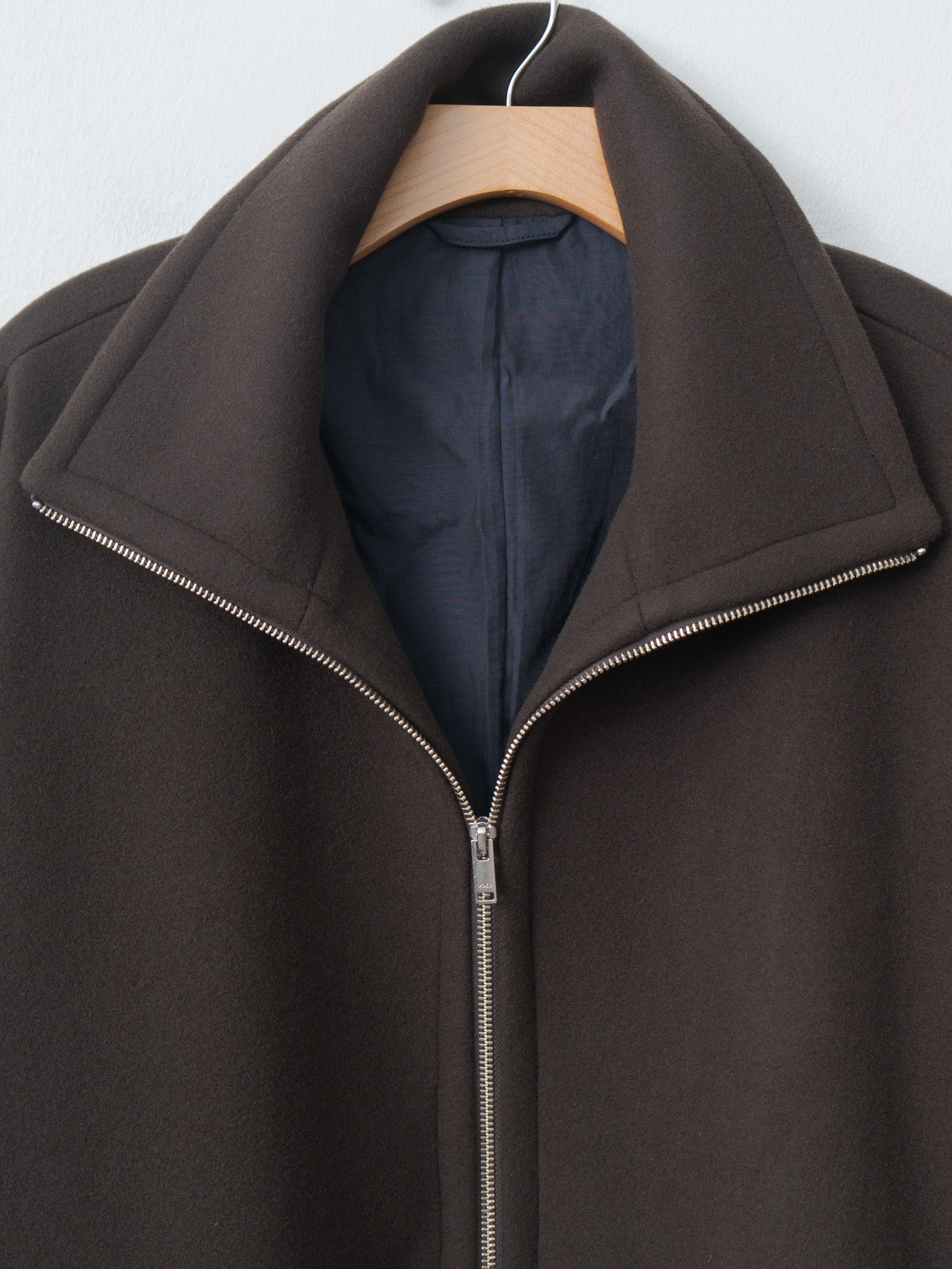 Melton Stand Collar Zip Blouson - Brown