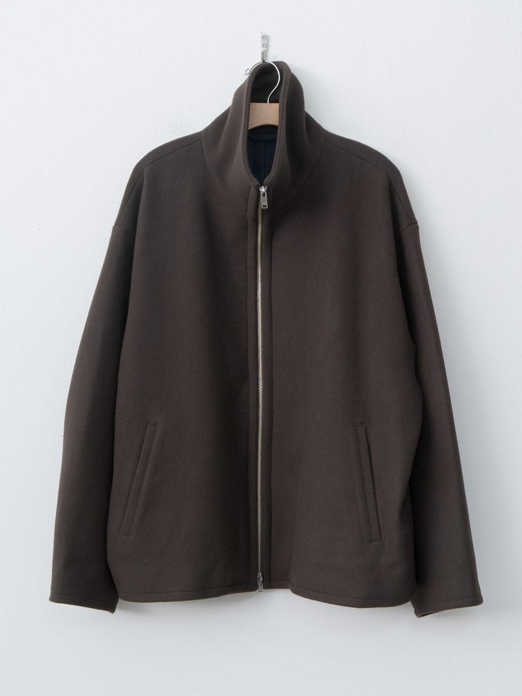 Melton Stand Collar Zip Blouson - Brown