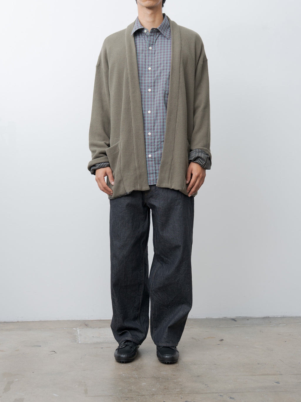 Rib Stitch Cotton Jersey Lined Easy Cardigan - Olive