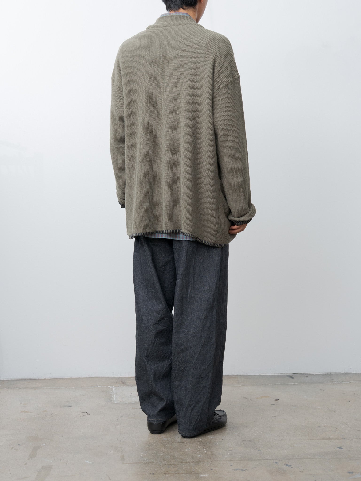 Rib Stitch Cotton Jersey Lined Easy Cardigan - Olive