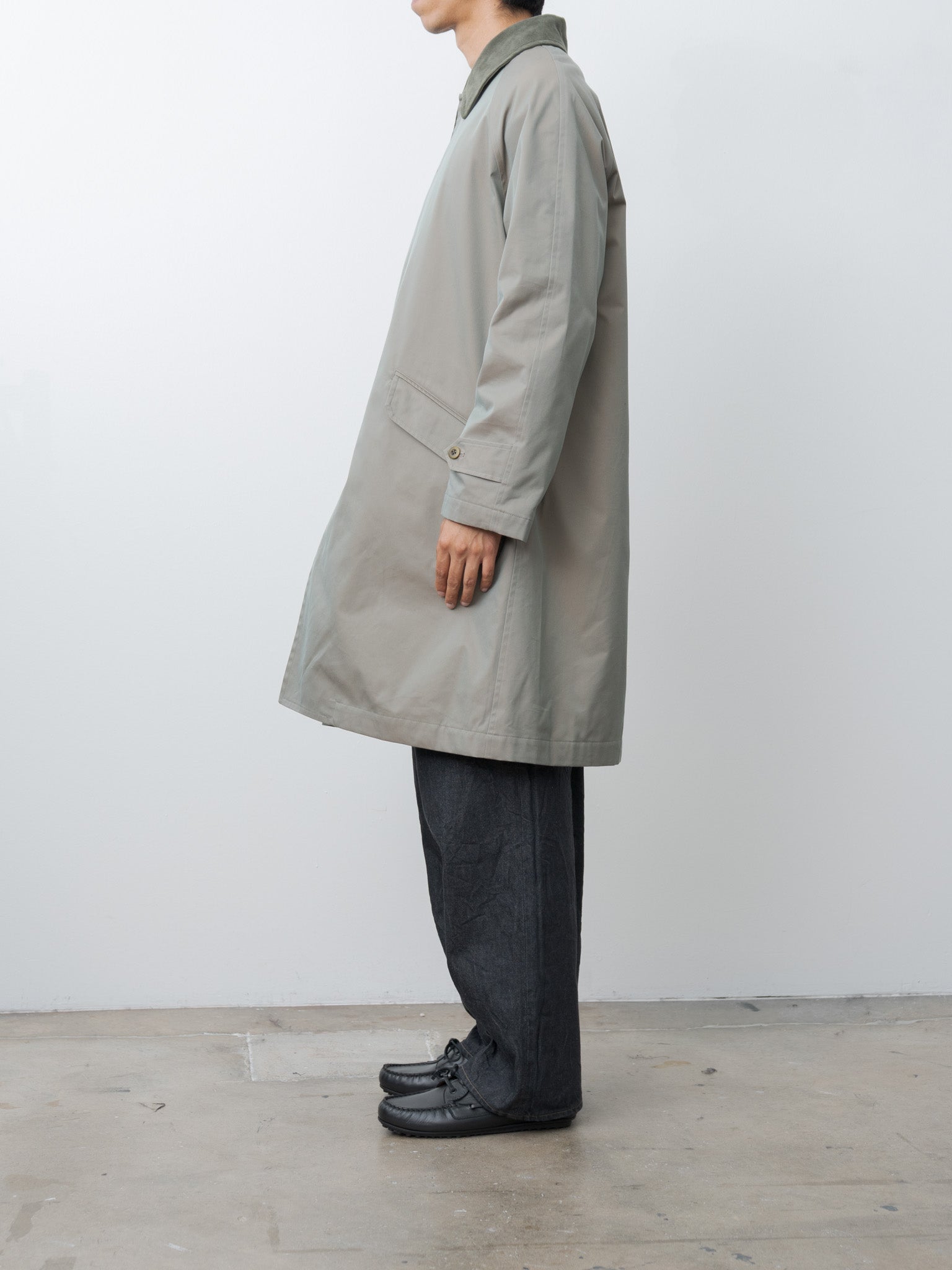 Cotton SOLOTEX Poly Chambray Stretch Twill Cloth Fly Front Raglan Sleeve Coat - Olive