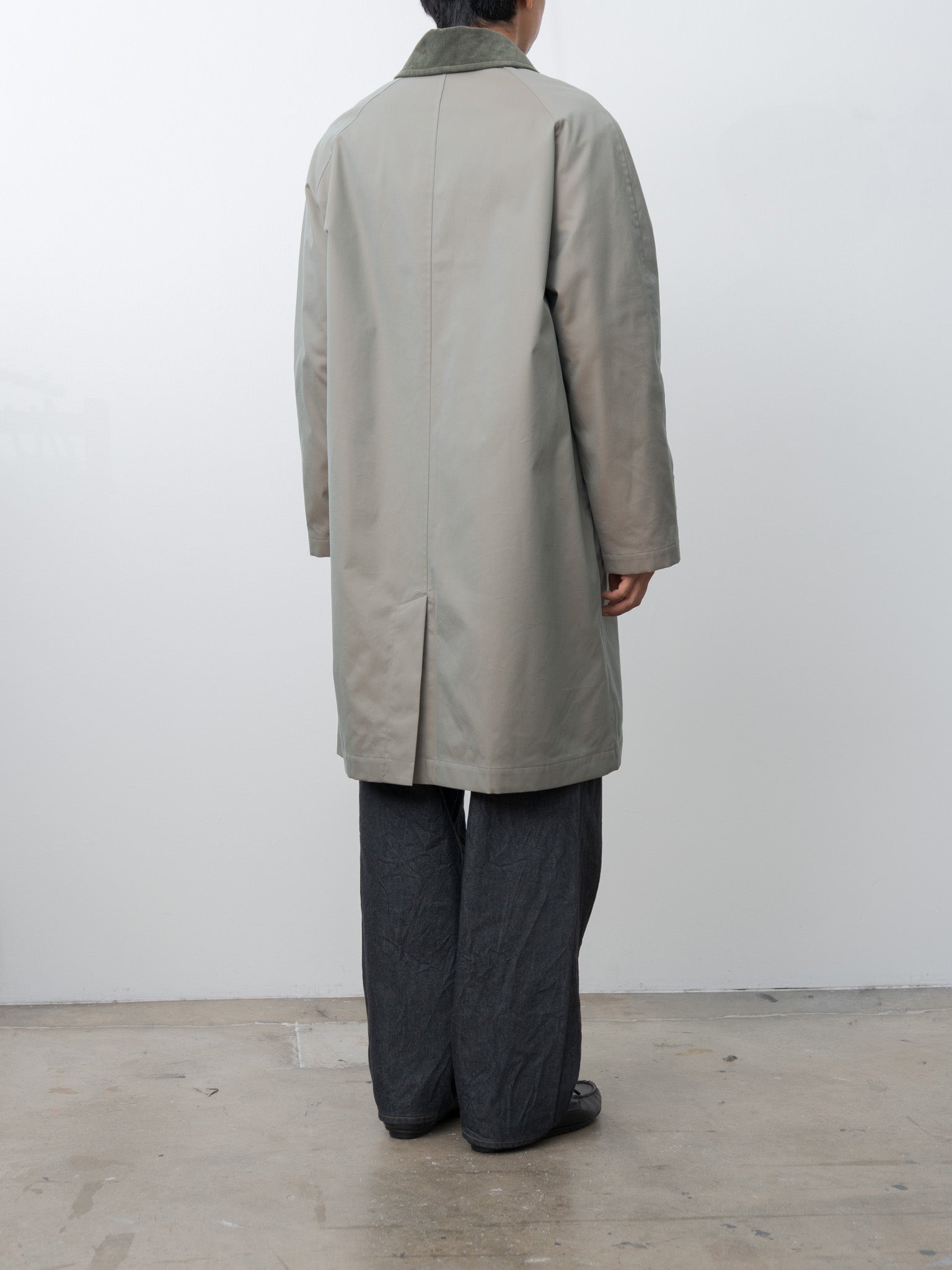 Cotton SOLOTEX Poly Chambray Stretch Twill Cloth Fly Front Raglan Sleeve Coat - Olive