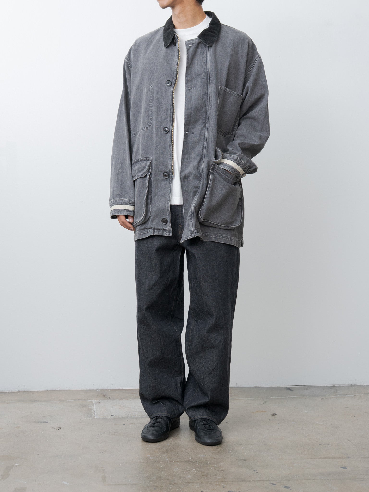 Vintaged Denim Coverall Half Coat - Black