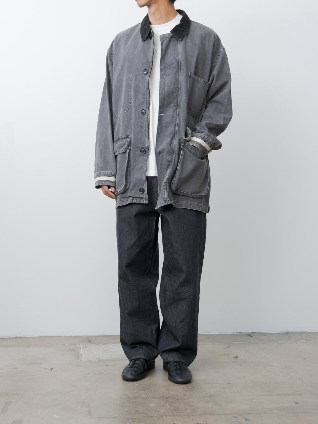 Vintaged Denim Coverall Half Coat - Black