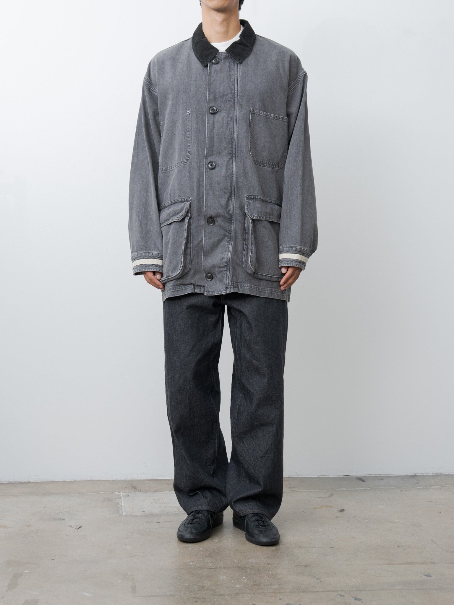 Vintaged Denim Coverall Half Coat - Black