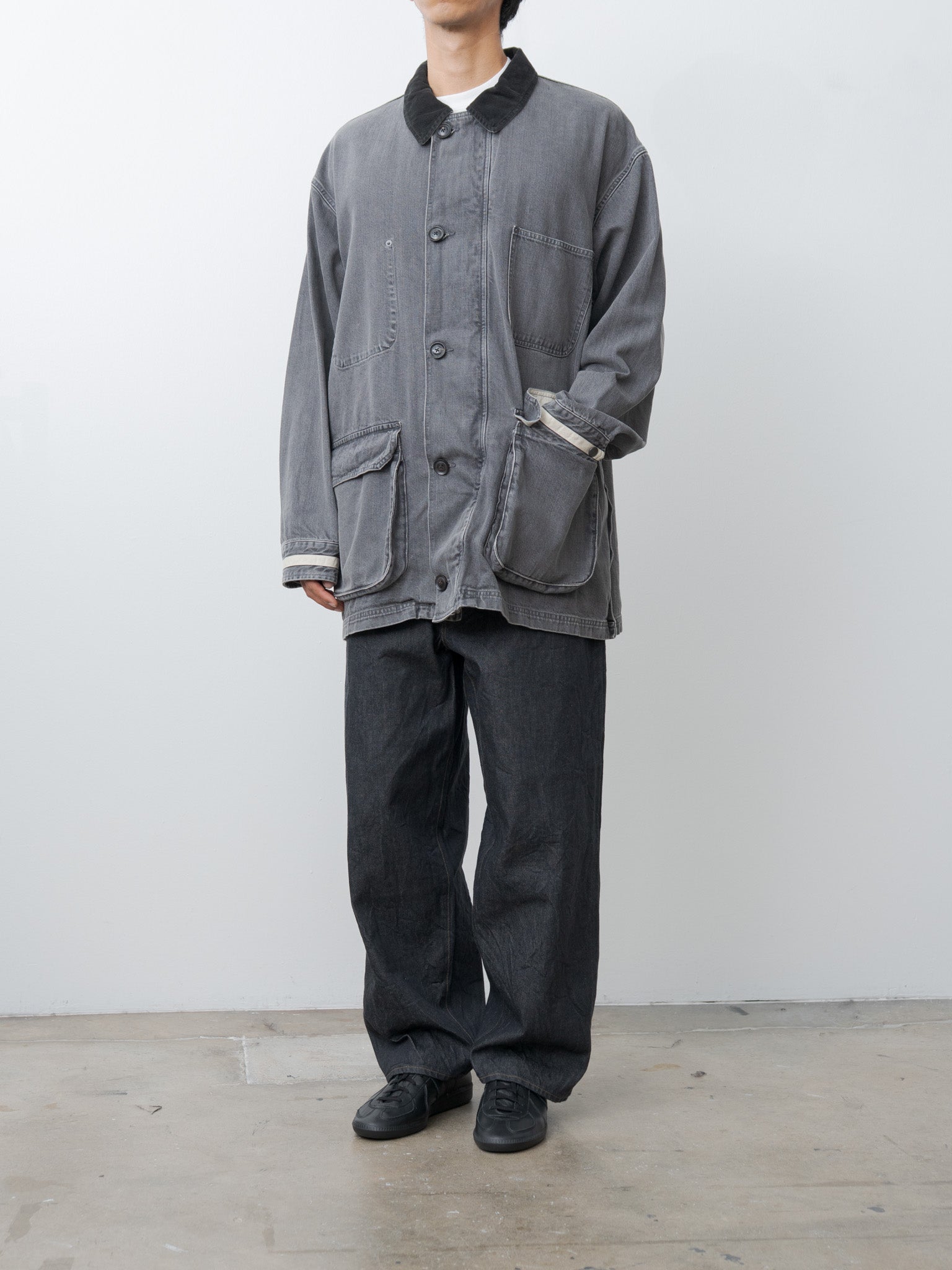 Vintaged Denim Coverall Half Coat - Black