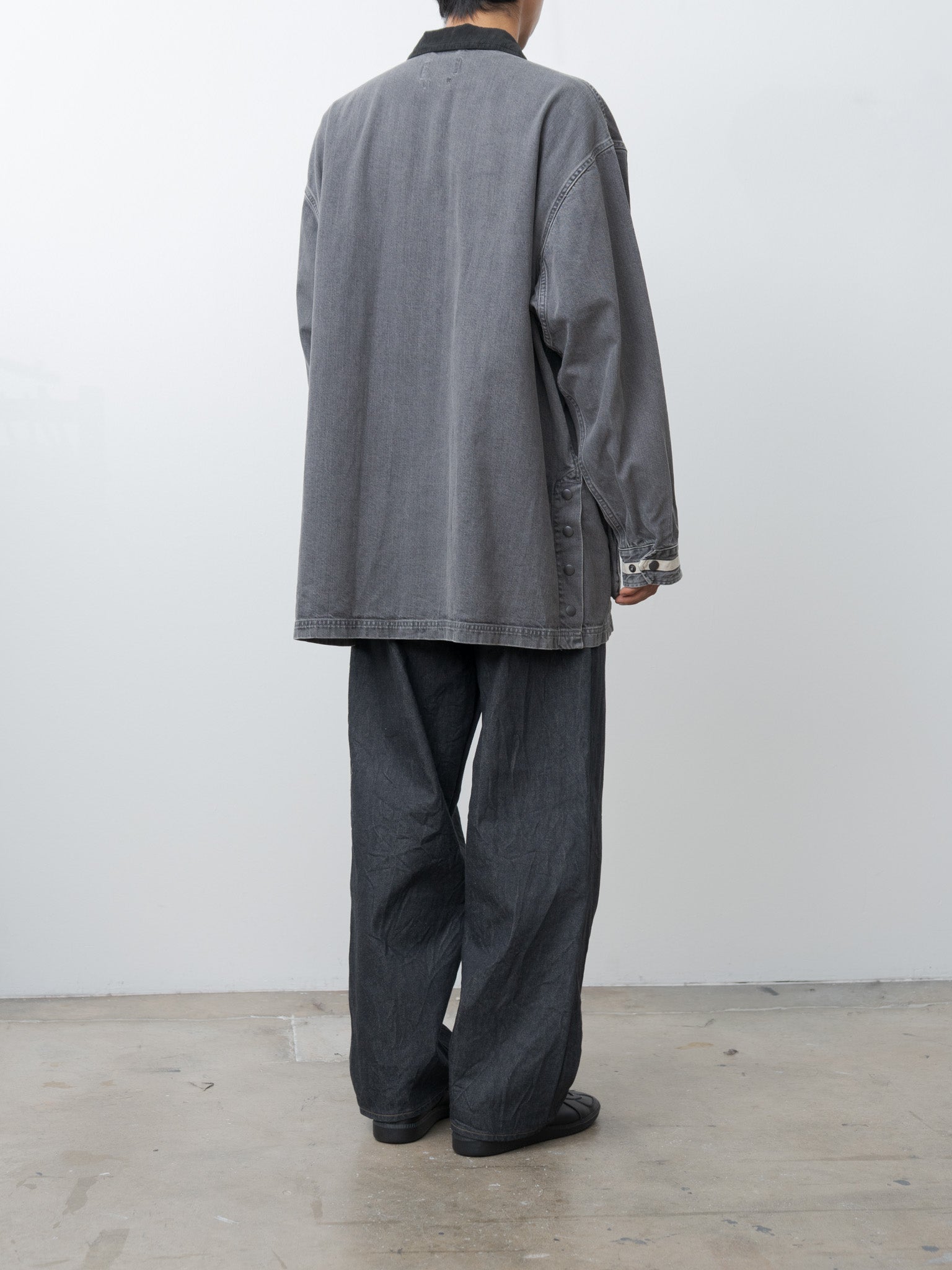 Vintaged Denim Coverall Half Coat - Black