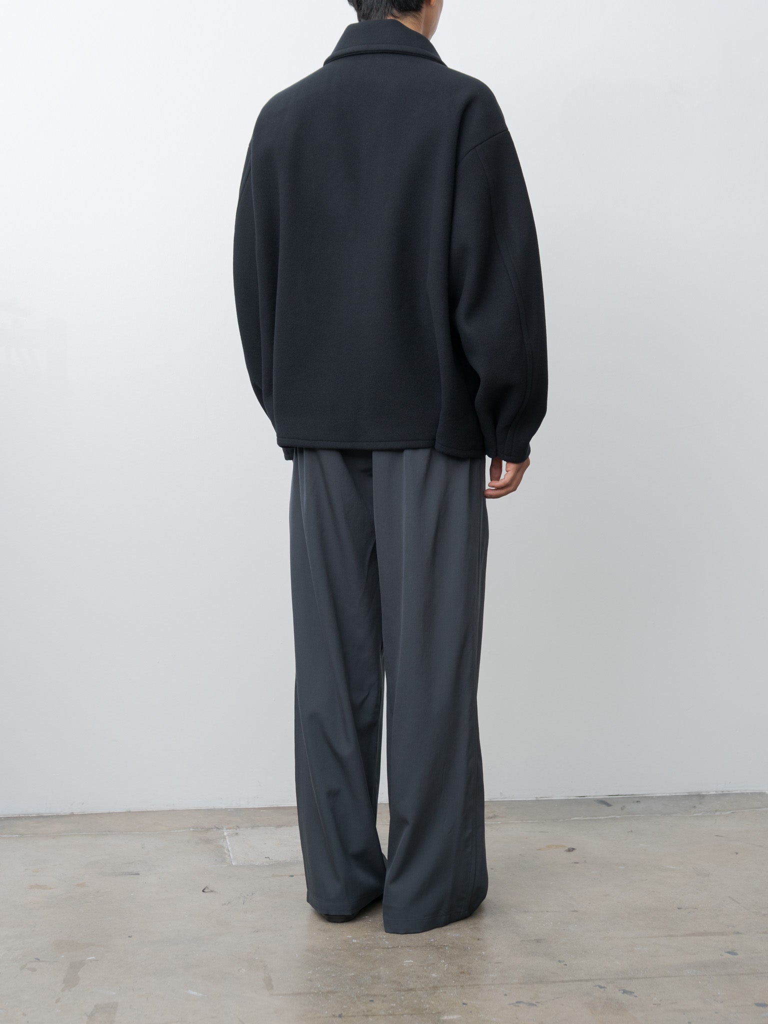 Melton Stand Collar Zip Blouson - Black