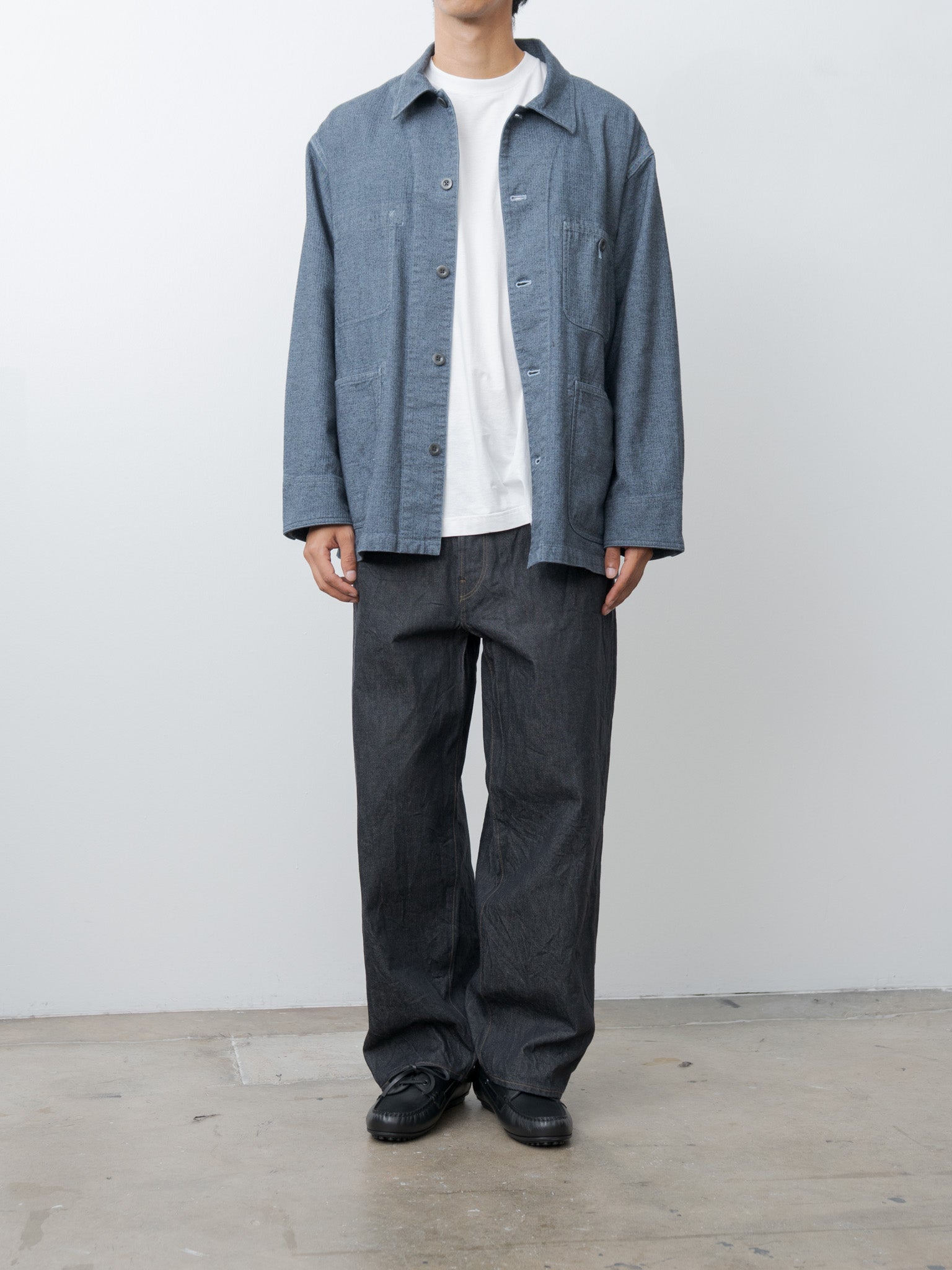 Garment Dye Woolly Finish Herringbone Cloth Coverall Jacket - Blue