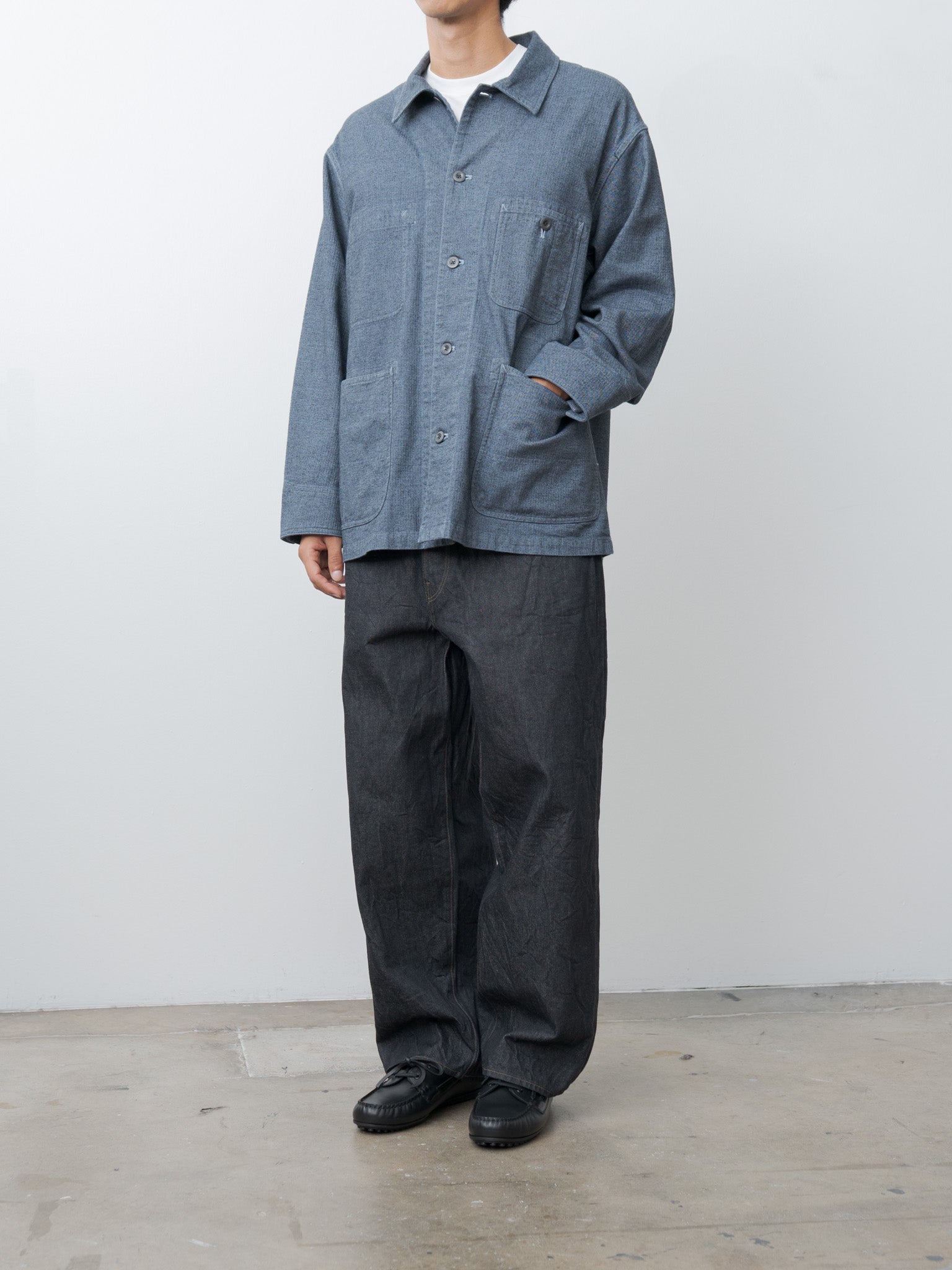 Garment Dye Woolly Finish Herringbone Cloth Coverall Jacket - Blue