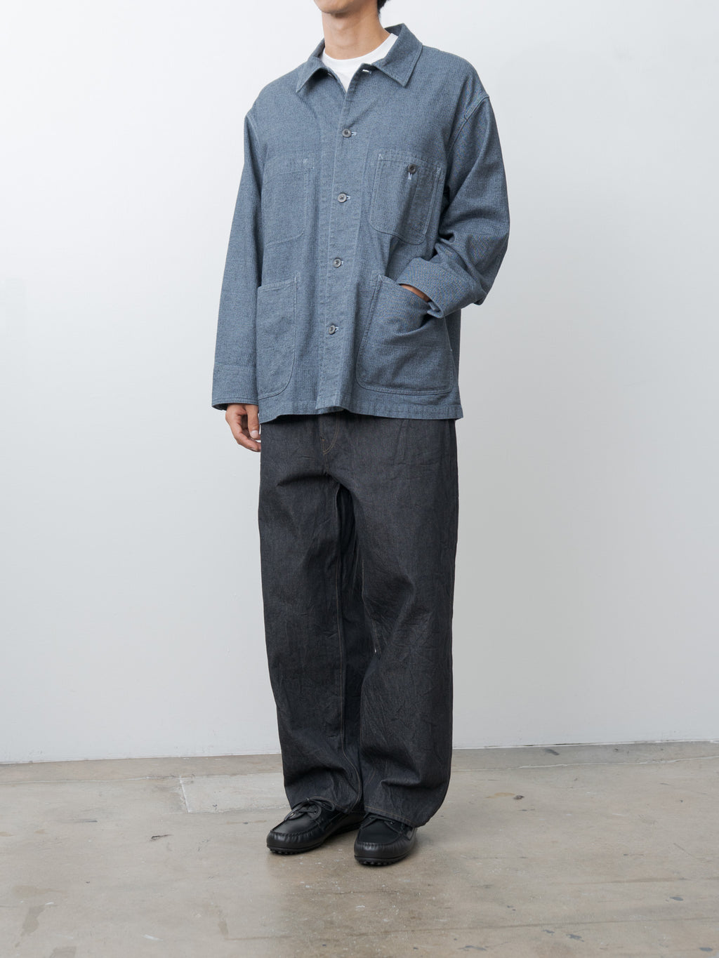Garment Dye Woolly Finish Herringbone Cloth Coverall Jacket - Blue