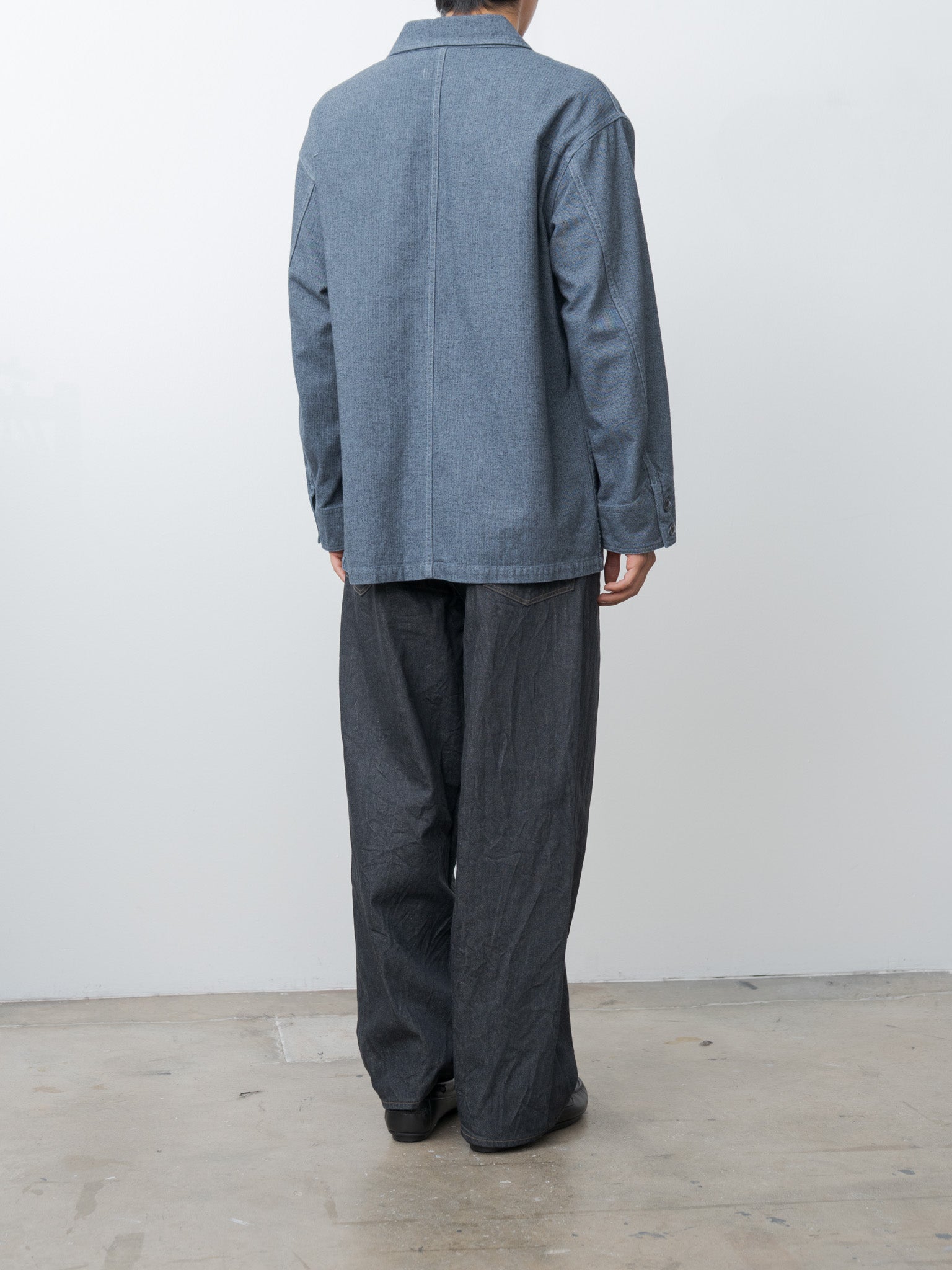 Garment Dye Woolly Finish Herringbone Cloth Coverall Jacket - Blue