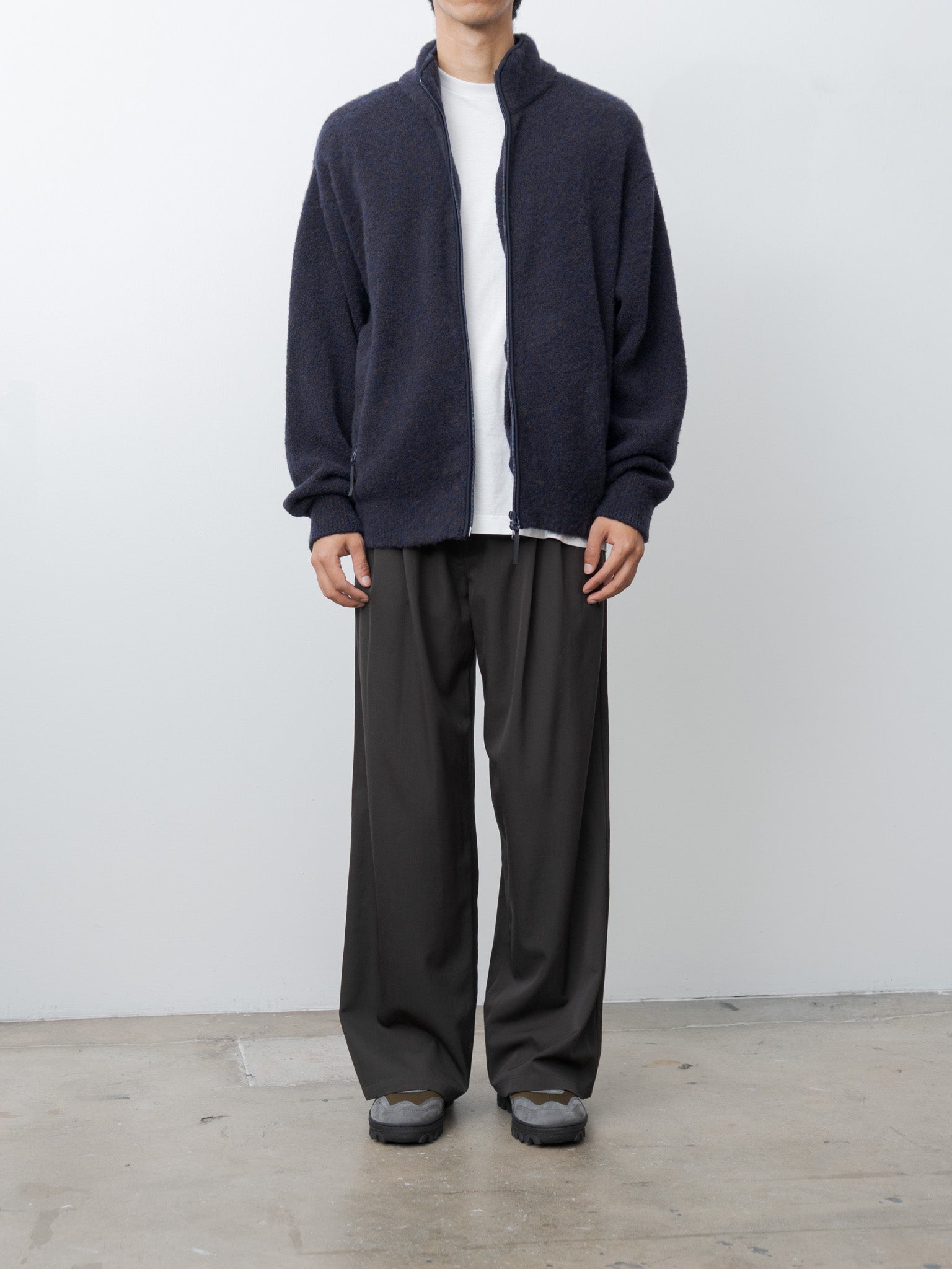 Boucle Knit Zip Jacket - Navy