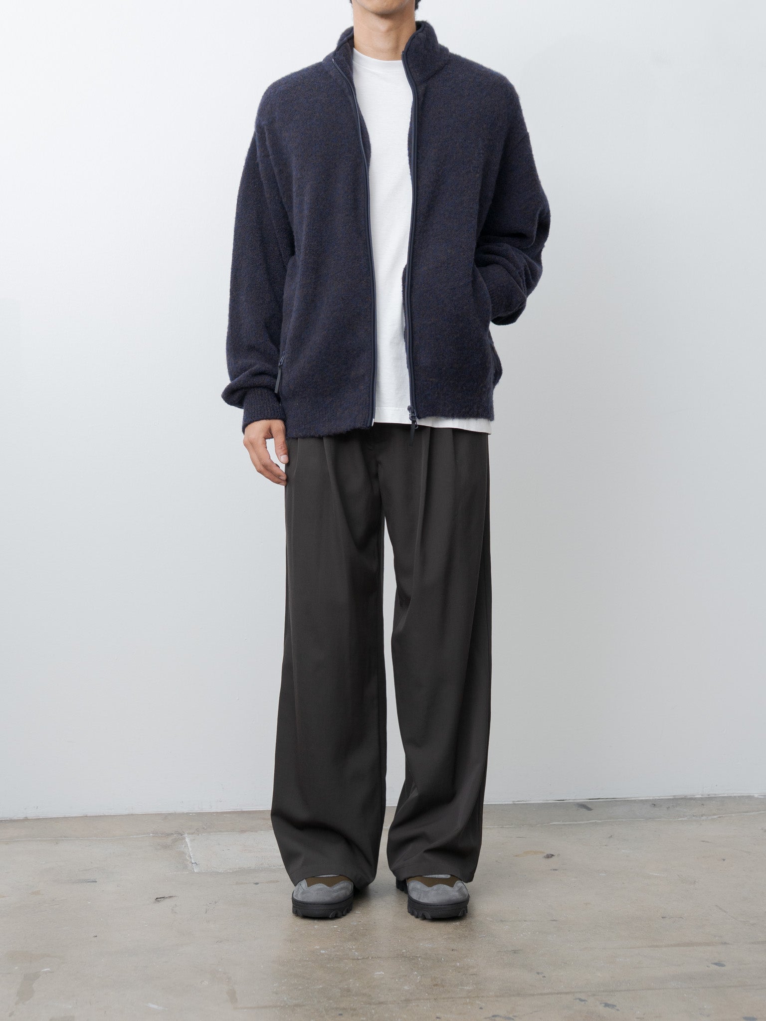 Boucle Knit Zip Jacket - Navy