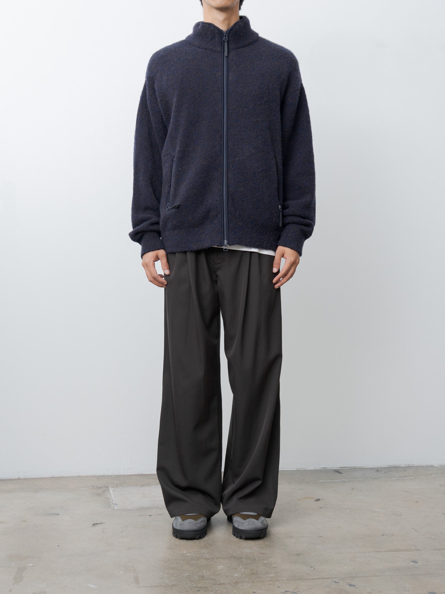 Wool Washer Twill 2pleated Wide-leg Easy Trousers - Brown