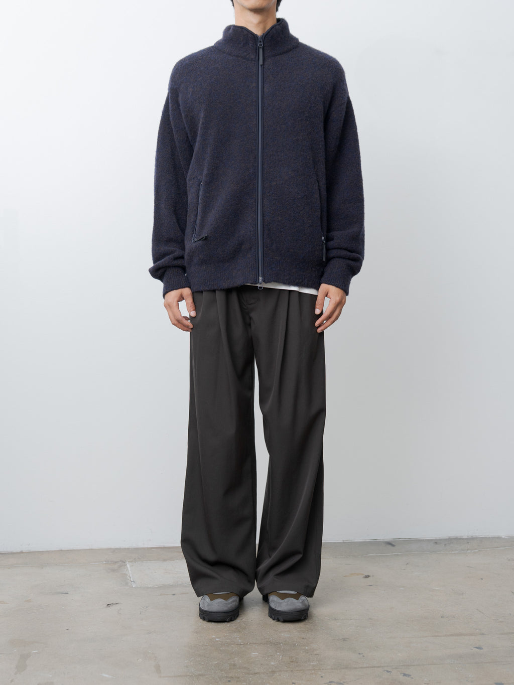 Wool Washer Twill 2pleated Wide-leg Easy Trousers - Brown