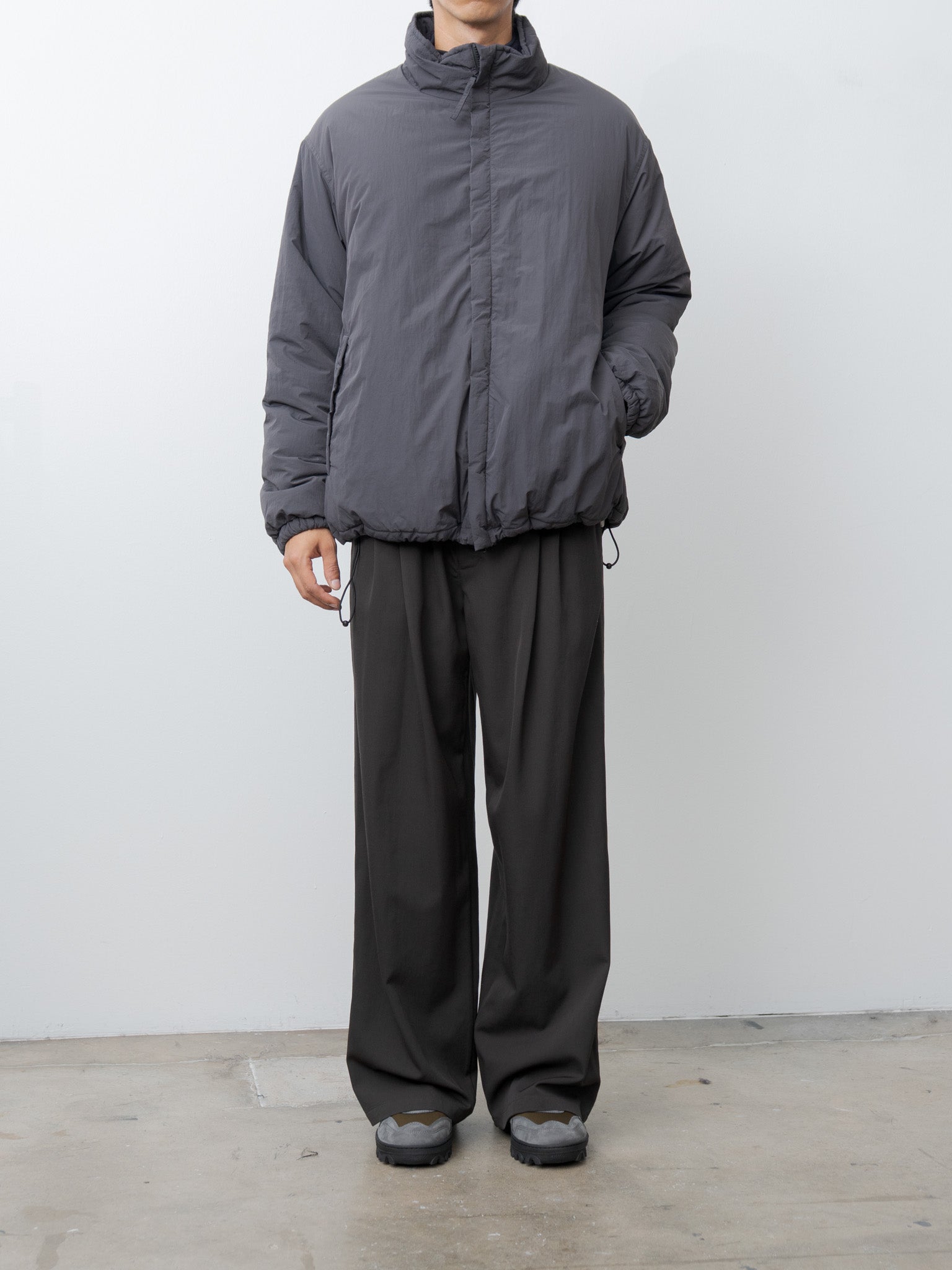 Wool Washer Twill 2pleated Wide-leg Easy Trousers - Brown